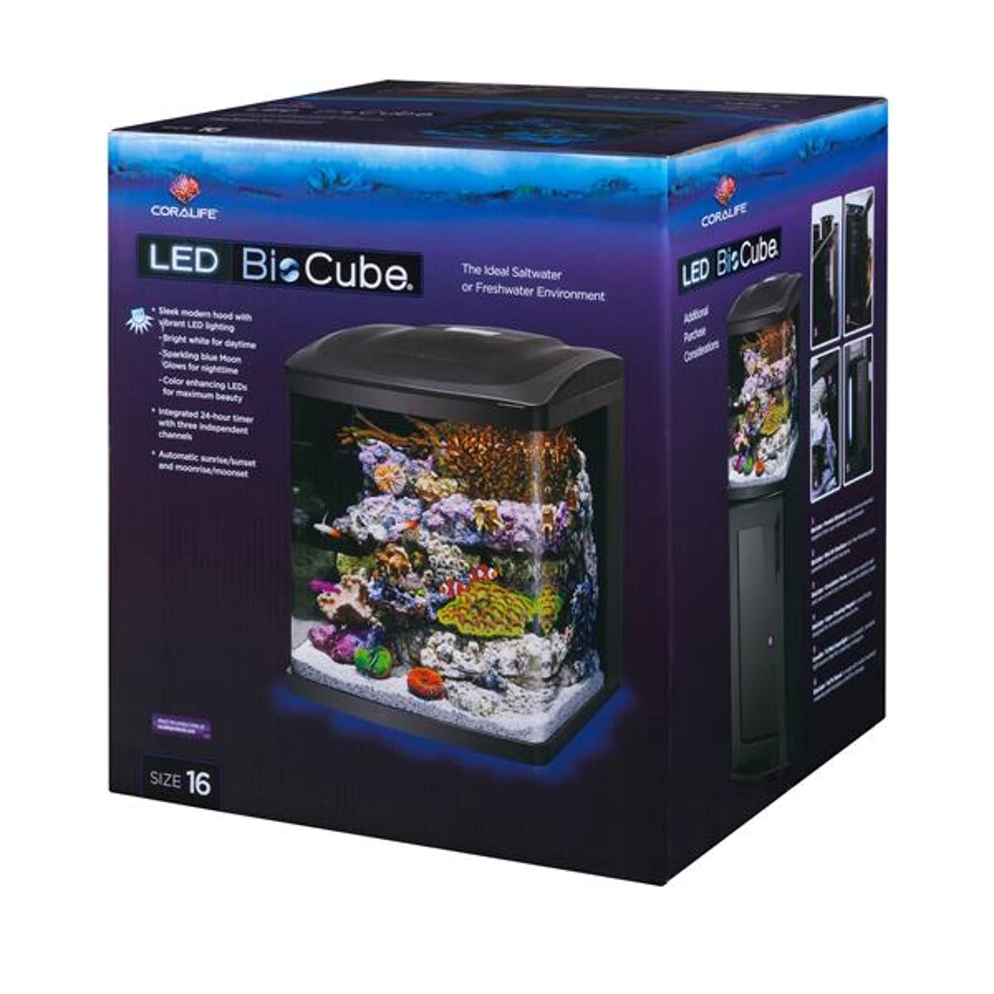 Coralife Fish Tank Led BioCube Aquarium Starter Kits, Size 16