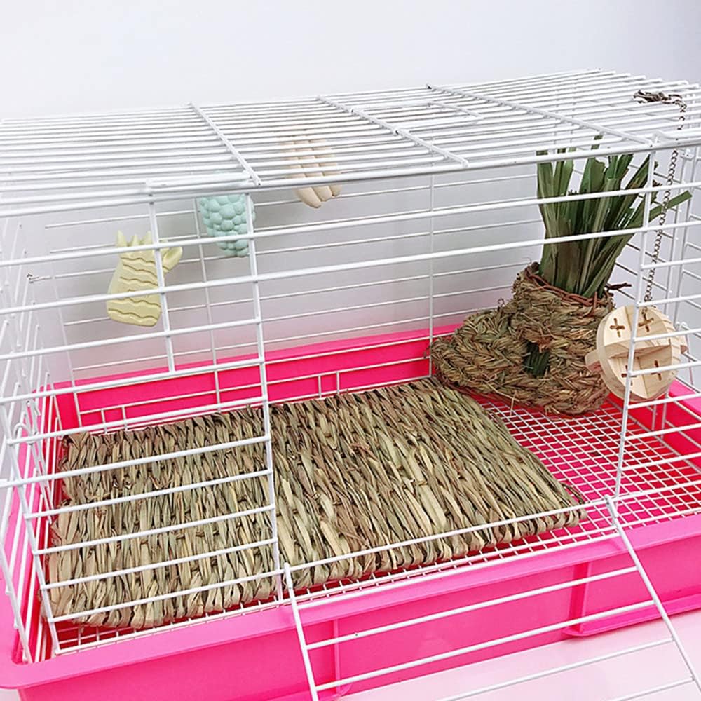 Lot de 4 tapis d'herbe à foin tissée naturelle – Literie pour lapin, doublure de cage comestible, tapis de repos en paille pour cochon d'Inde, rongeur, perroquet, hamster, rat, chinchilla – 30,5 cm