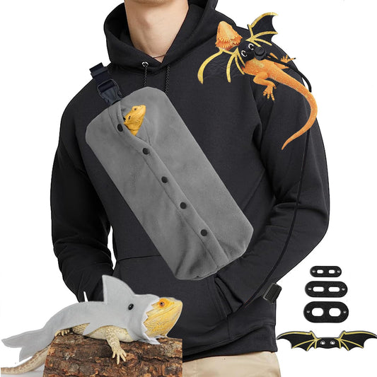 Bearded Dragon Carrier Set - Reptile Kit With Leash, Harness Vest, Shark Costume for Small Pets Travel