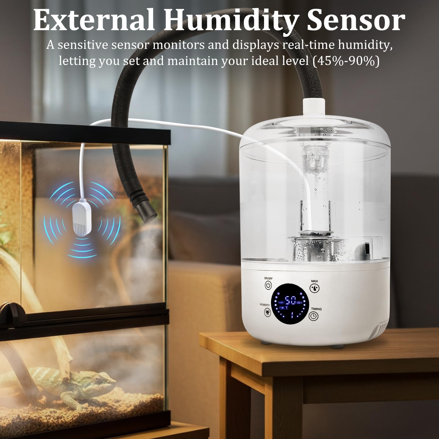 4L Reptile Fogger Humidifier - Terrariums Fog Machine with Humidity Control Sensor, Timer & 3 Adjustable Mist Levels, Touch & Remote Control, Reptile Mister for Reptiles Amphibians Snake Herps Furr-Reel
