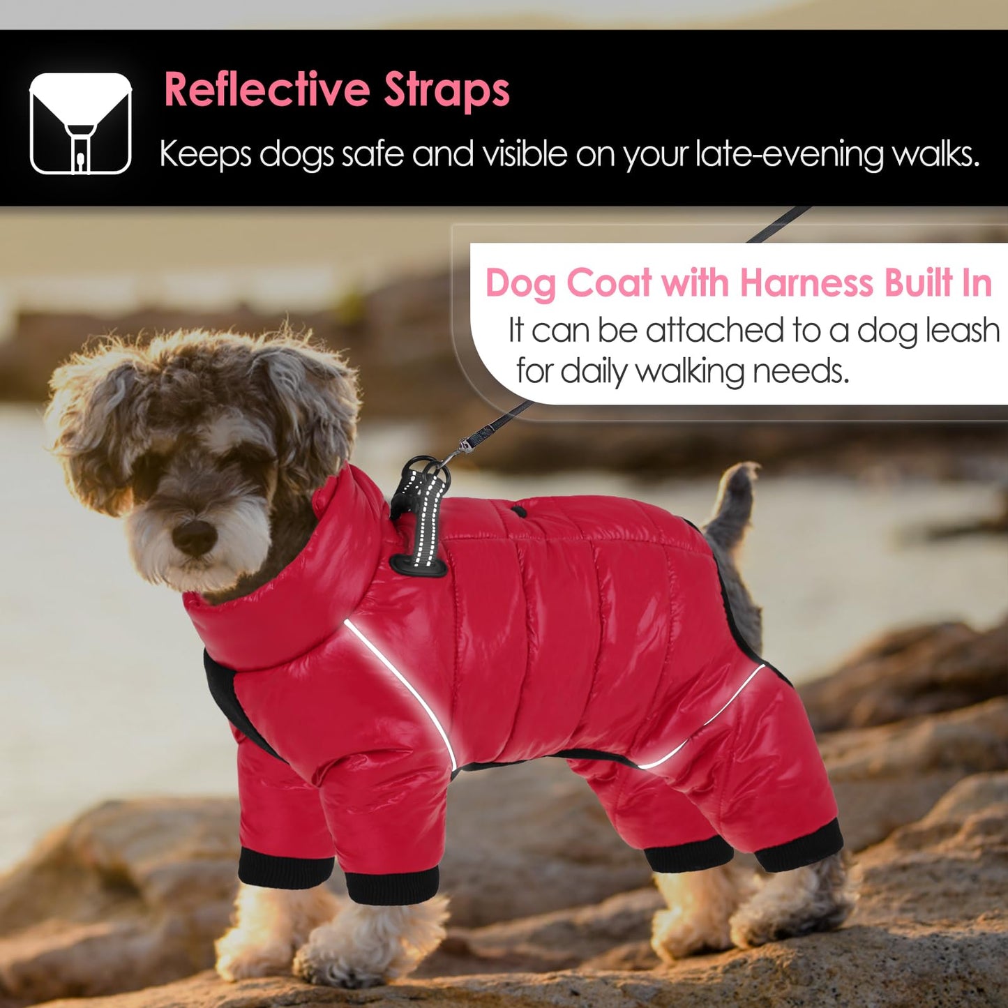 AOFITEE Dog Coat, Waterproof Dogs Jacket for Winter, Warm Fullbody Small Dog Snowsuit, Winter Coat for Small Dogs, Zip Up Pet Puffer Jacket Fleece Vest, Reflective Pet Snow Jackets, Christmas Red Furr-Reel