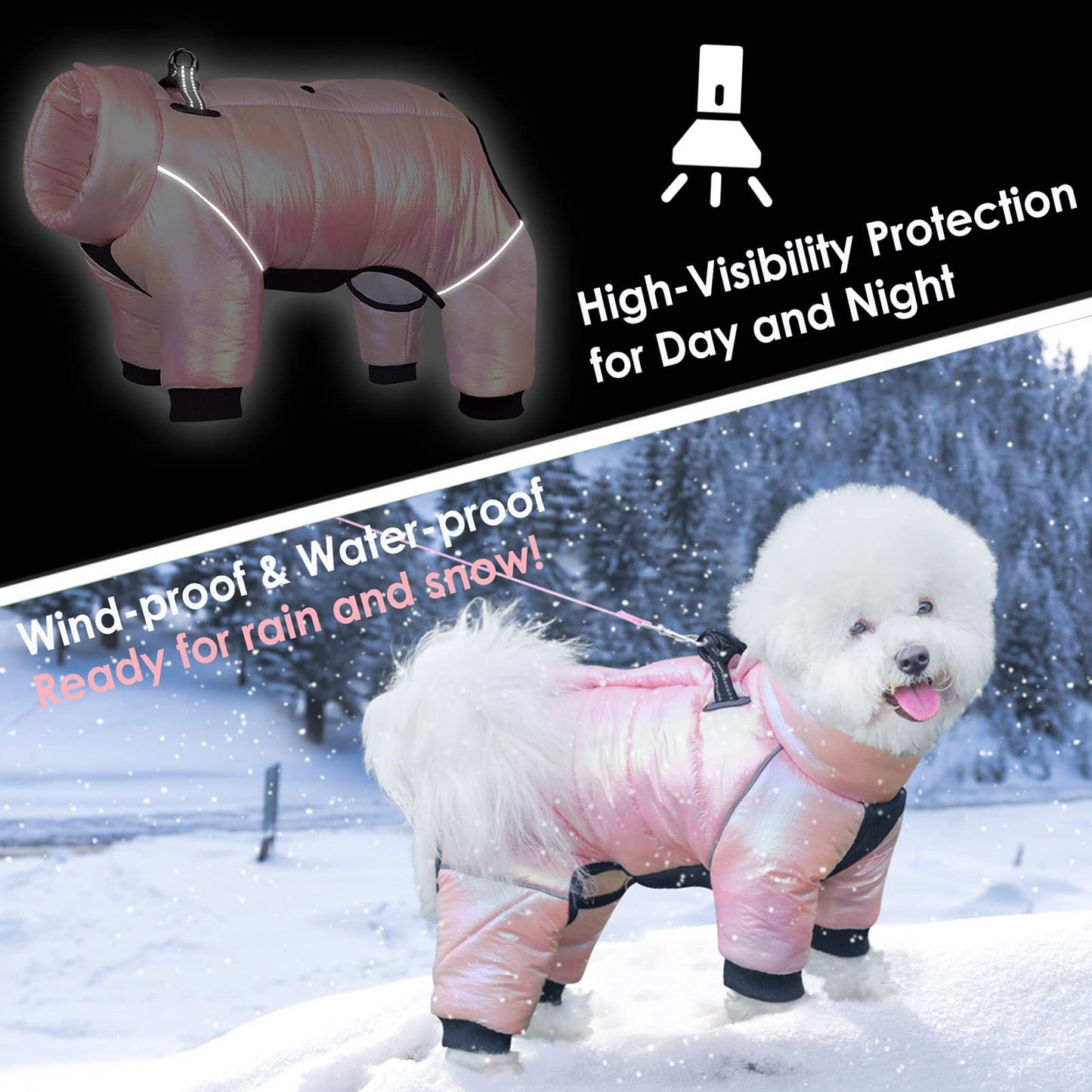 AOFITEE Dog Coat, Waterproof Dogs Jacket for Winter, Warm Fullbody Small Dog Snowsuit, Winter Coat for Small Dogs, Zip Up Pet Puffer Jacket Fleece Vest, Reflective Pet Snow Jackets, Christmas Red Furr-Reel