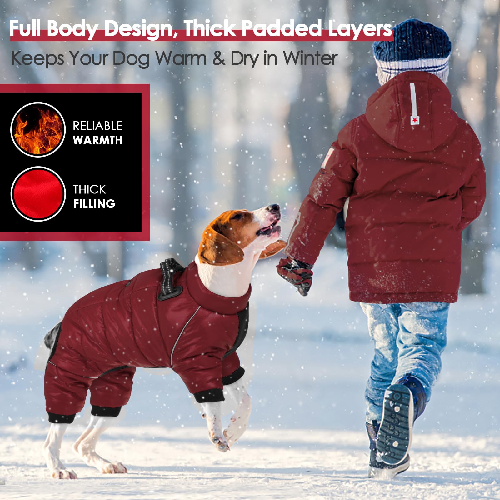 AOFITEE Dog Coat, Waterproof Dogs Jacket for Winter, Warm Fullbody Small Dog Snowsuit, Winter Coat for Small Dogs, Zip Up Pet Puffer Jacket Fleece Vest, Reflective Pet Snow Jackets, Christmas Red Furr-Reel