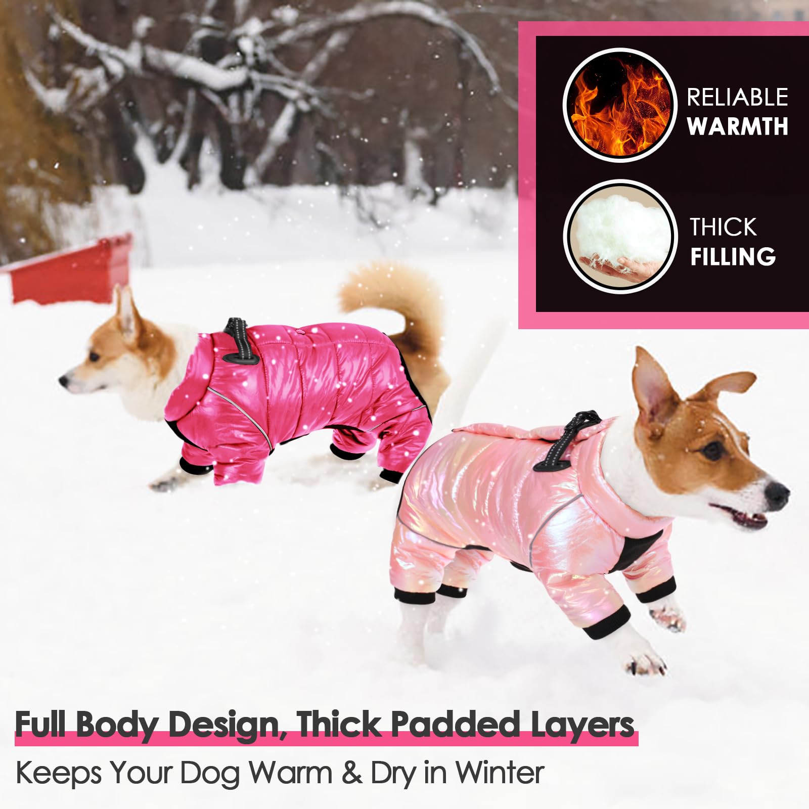 AOFITEE Dog Coat, Waterproof Dogs Jacket for Winter, Warm Fullbody Small Dog Snowsuit, Winter Coat for Small Dogs, Zip Up Pet Puffer Jacket Fleece Vest, Reflective Pet Snow Jackets, Christmas Red Furr-Reel