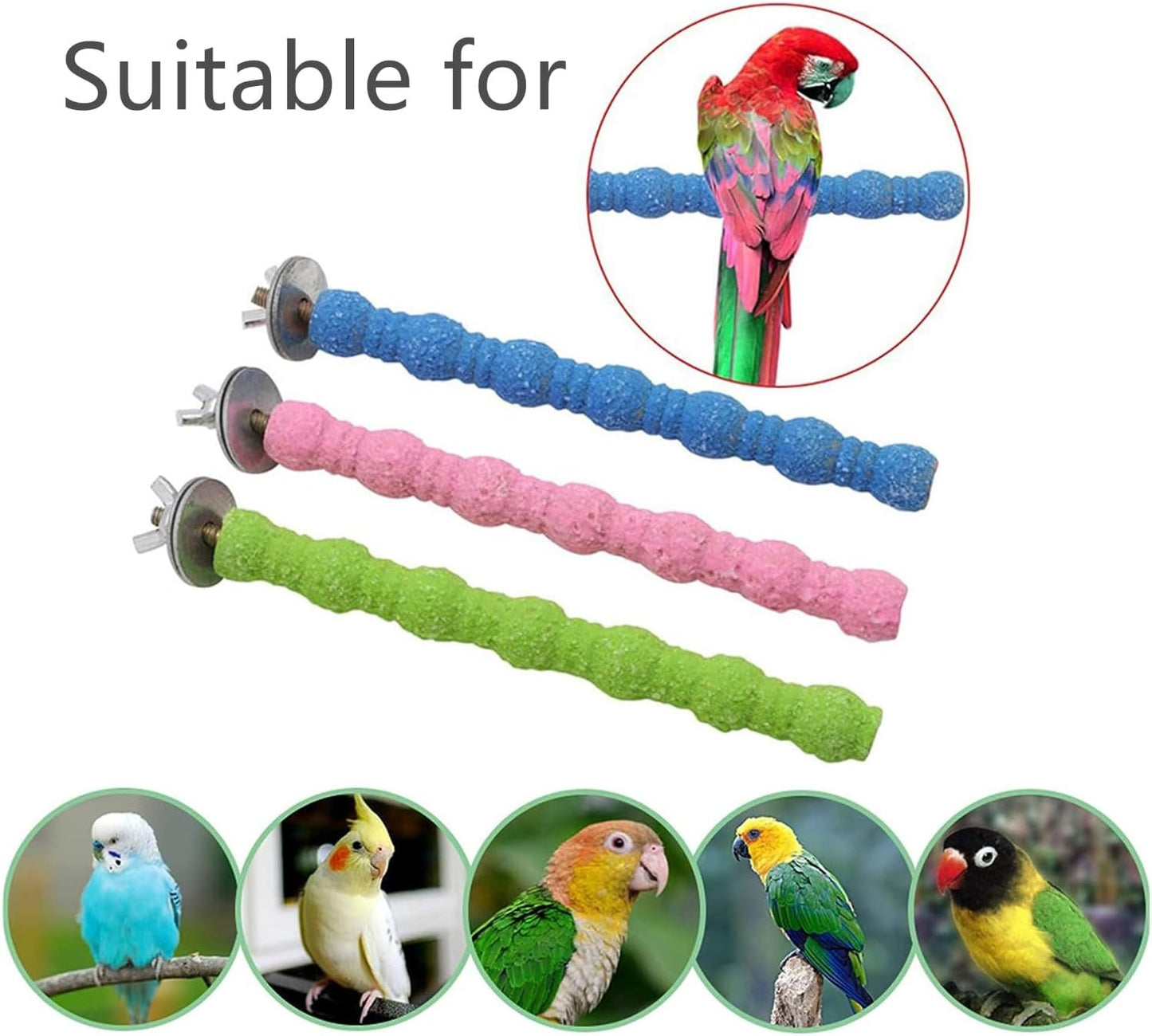 Bird Perch Stand Toy Wood Parrot Perch Stand Platform Paw Grinding Rough-surfaced Chew Toys Cage Accessories Exercise Toys Random Color, Suitable for Budgies Parakeet Cockatiel Conure Hamster (3 PCS)