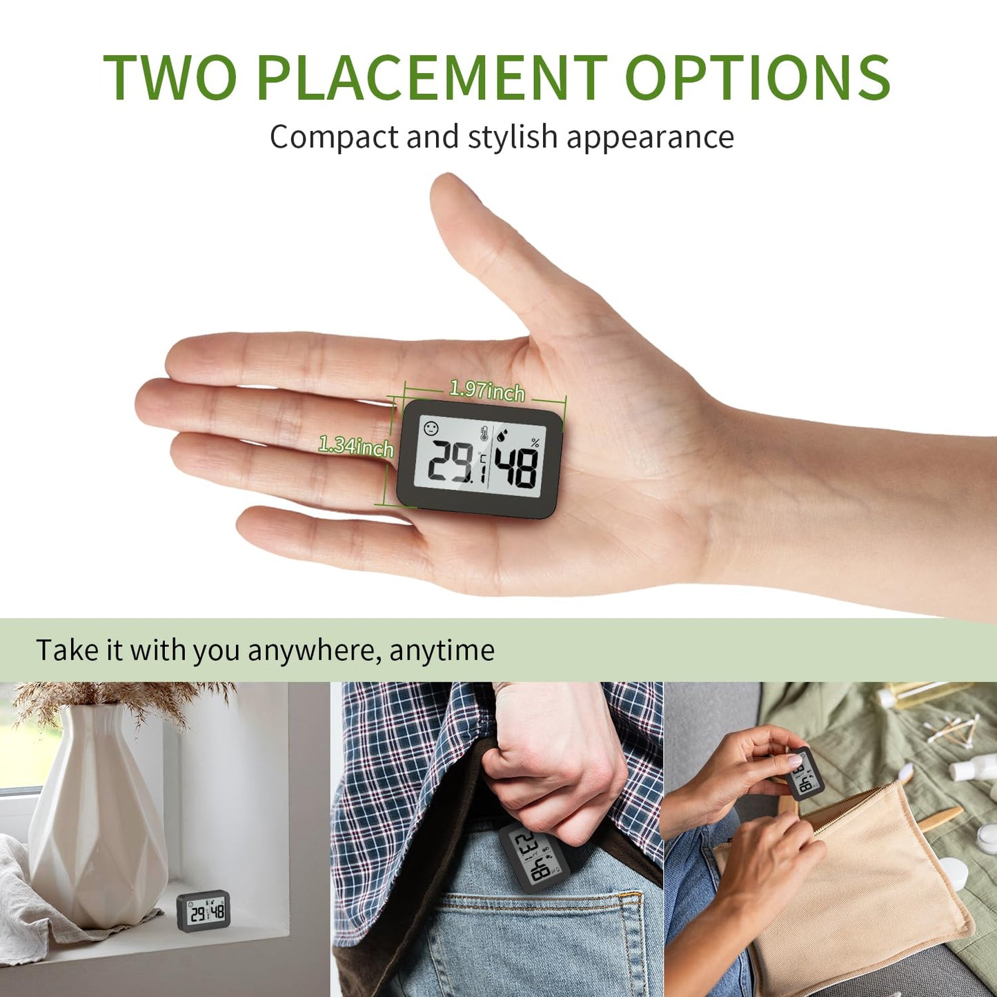 DOOMAY 2-Pack Mini Hygrometer Indoor Thermometer, Humidity Gauge with ℃/℉ Switch, Humidity Meter Digital Temperature Monitor for Greenhouse Babyroom Cellar Reptile Incubator Closet