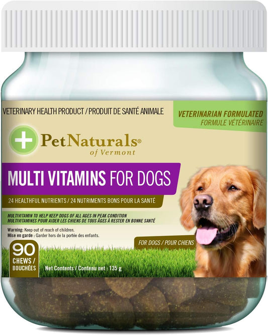 PET NATURALS, Multi Vitamins for Dogs, Daily Multivitamin with 24 Healthful Nutrients, 90 Bite-Sized Chews Brown