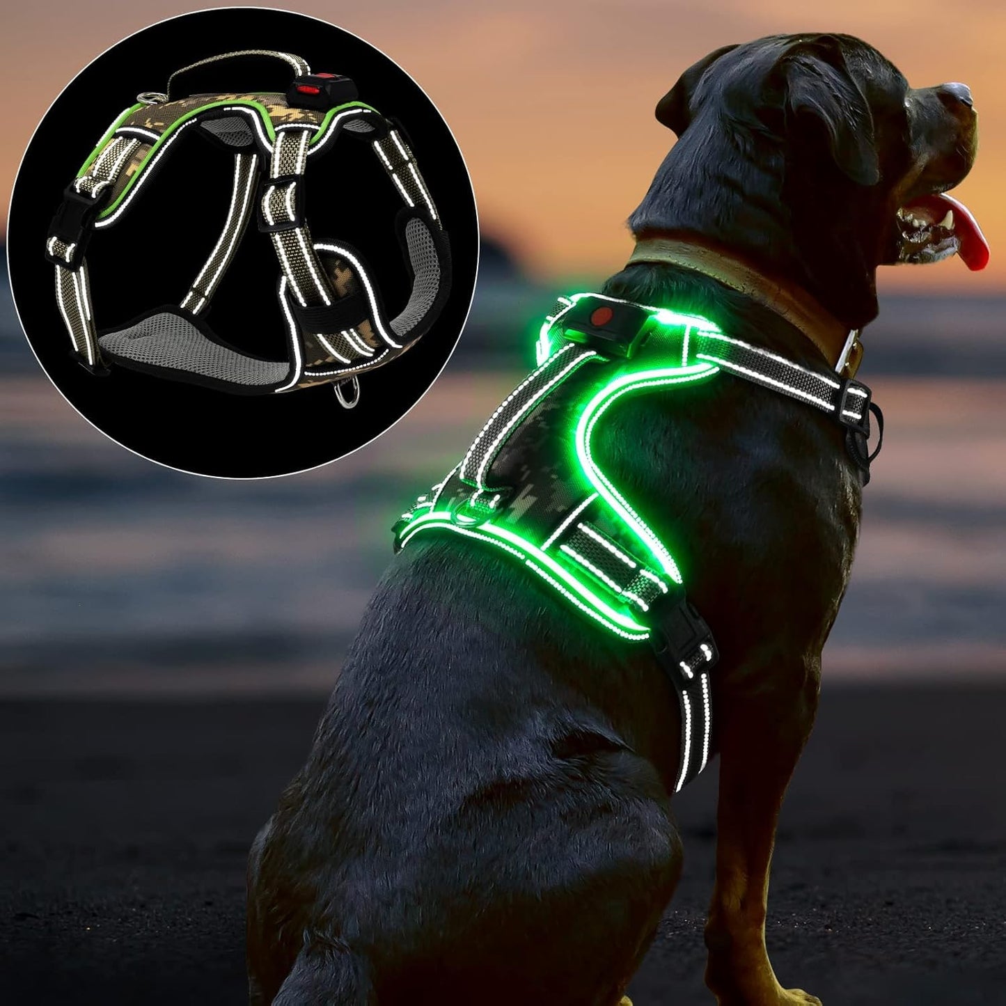 Light Up Dog Harness No Pull, LED Dog Harness with Soft Handle Rechargeable, Lighted Glowing Pet Vest Harness for Large Dogs Night Walking, Reflective/4 Point Adjustable/High Visibility - Orange, L Furr-Reel
