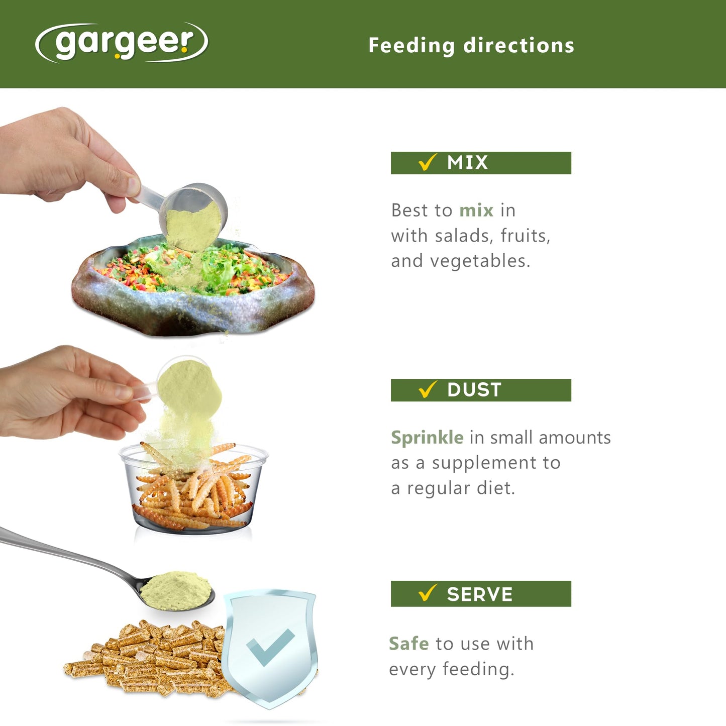 Gargeer Bearded Dragon Salad Topper: Supercharge Healthy Diet Supplement - Essential Nutrition Care Blend for Strength & Robust Immune System in Juvenile & Adult Dragons 2oz, Made in The USA. Enjoy!