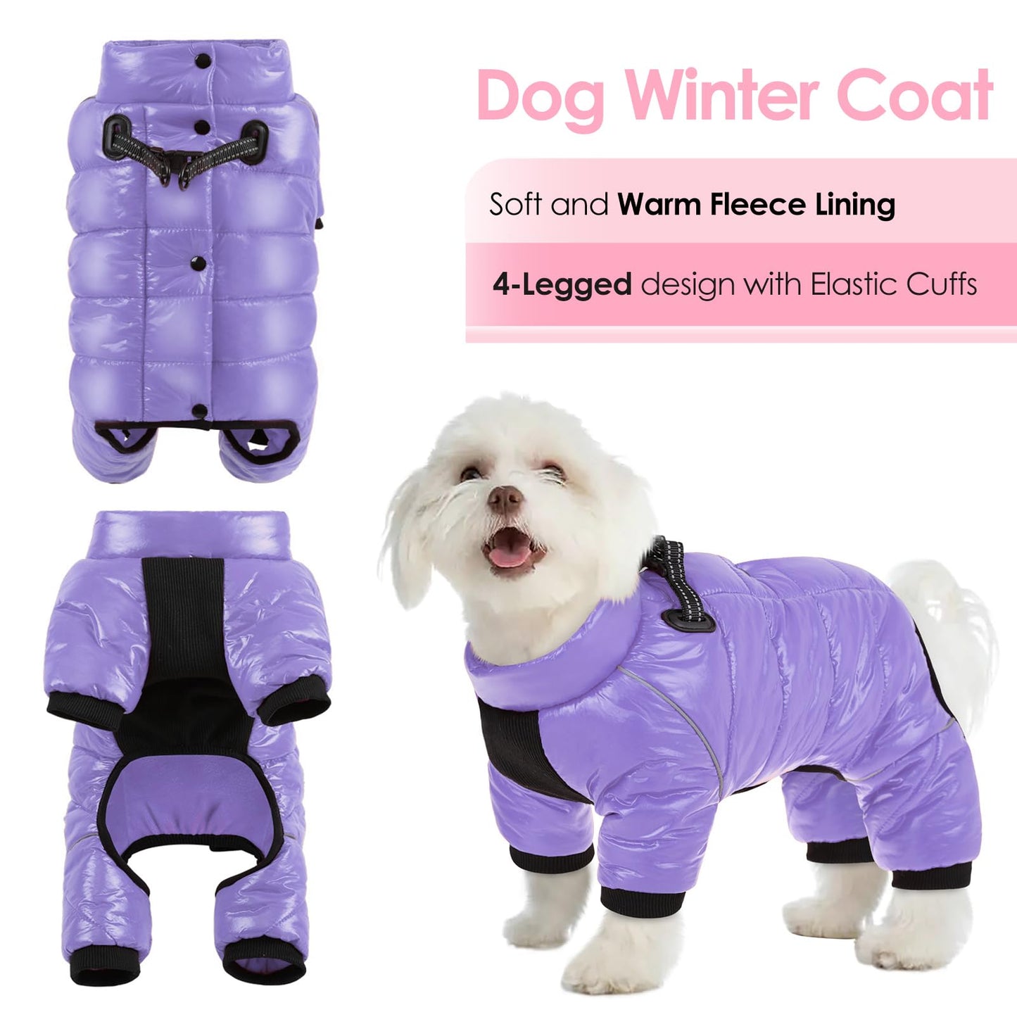 AOFITEE Dog Coat, Waterproof Dogs Jacket for Winter, Warm Fullbody Small Dog Snowsuit, Winter Coat for Small Dogs, Zip Up Pet Puffer Jacket Fleece Vest, Reflective Pet Snow Jackets, Christmas Red Furr-Reel