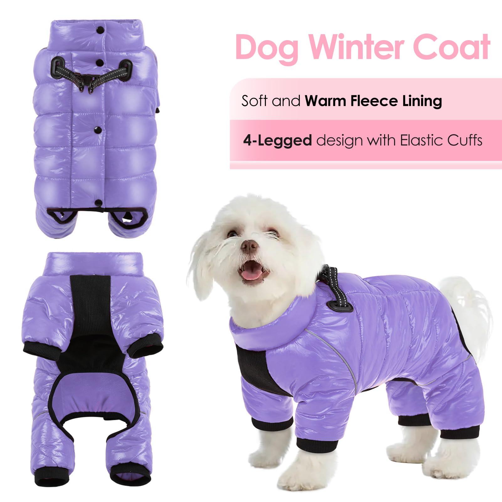 AOFITEE Dog Coat, Waterproof Dogs Jacket for Winter, Warm Fullbody Small Dog Snowsuit, Winter Coat for Small Dogs, Zip Up Pet Puffer Jacket Fleece Vest, Reflective Pet Snow Jackets, Christmas Red Furr-Reel