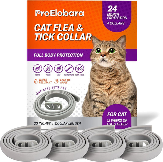Flea Prevention for Cats: Up to 19" Neck, for Extra Large, Medium, Small Cats, and Kitten 4 Pack 1 Box