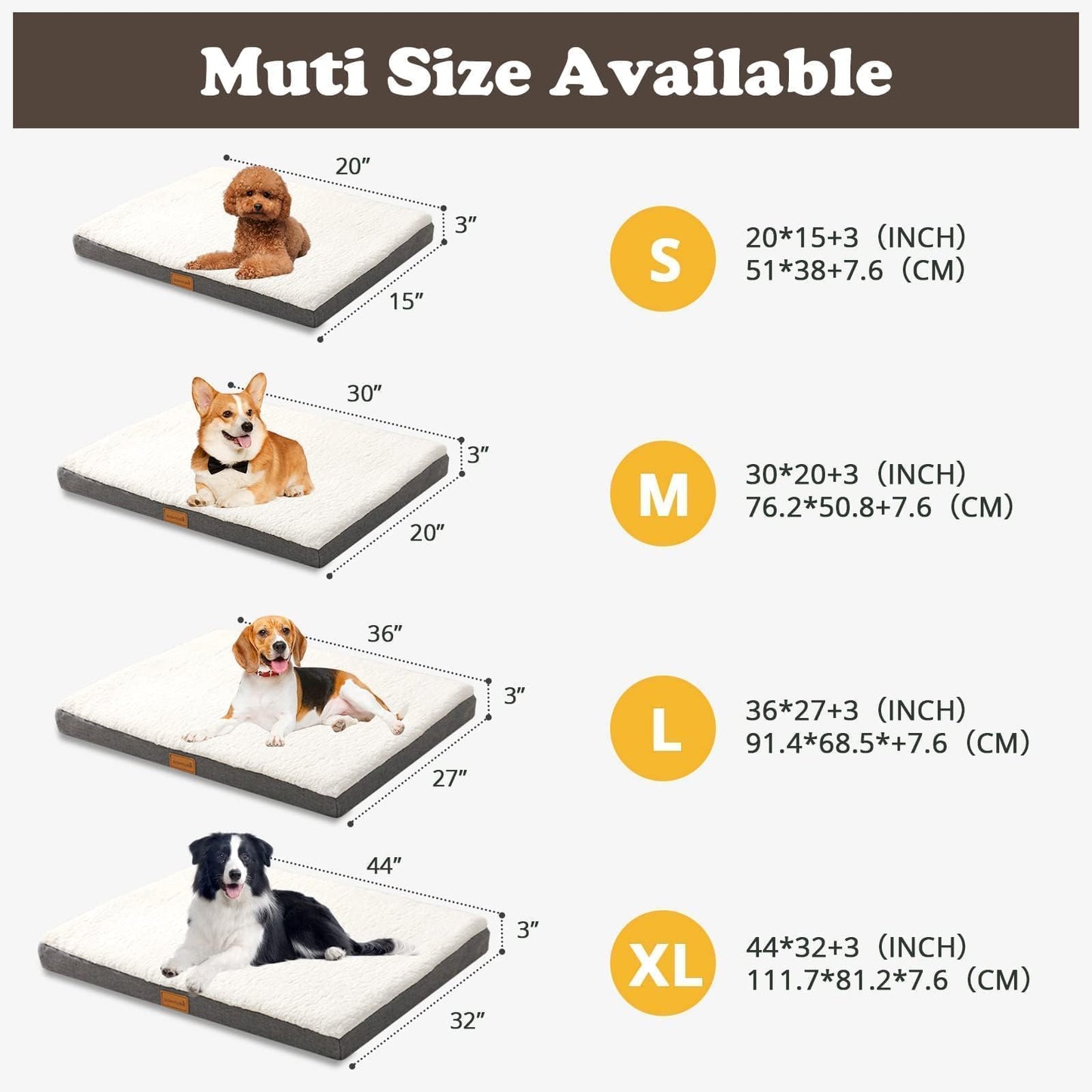 JOLLYVOGUE Dog Bed Large, Orthopedic Dog Bed Support Egg Crate Foam Dog Beds, Soft & Cozy Pet Bed Mat with Removable Washable Cover (Large, Dark Grey, Up to 75 lbs)