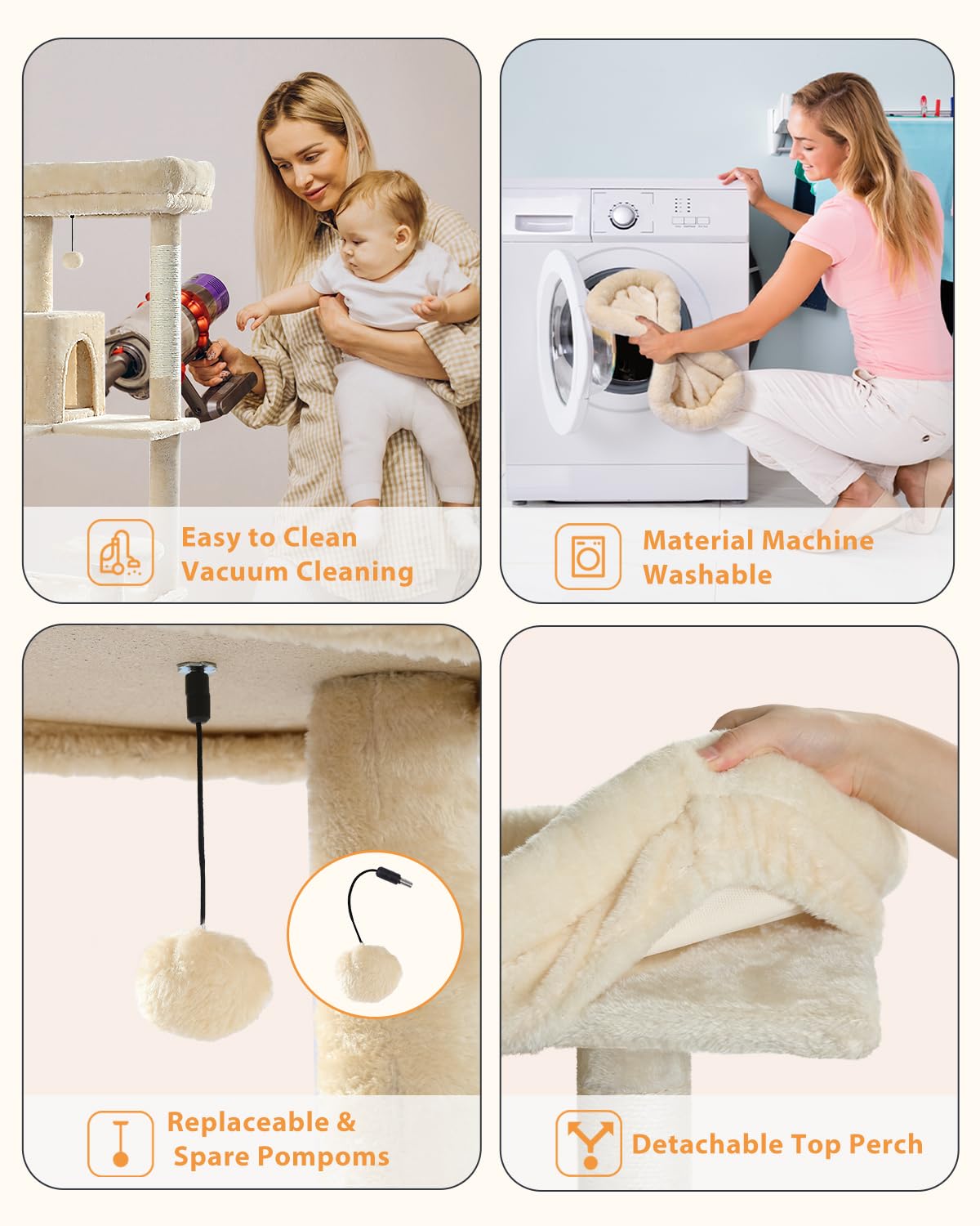 PEQULTI Cat Tree for Large Cats with Super Large Top Perch, [56.3"=143cm] Tower for Indoor Cats with Hammock and Sleeping Bag, Cat Shelves with Scratching Posts and 2 Condos Houses Grey