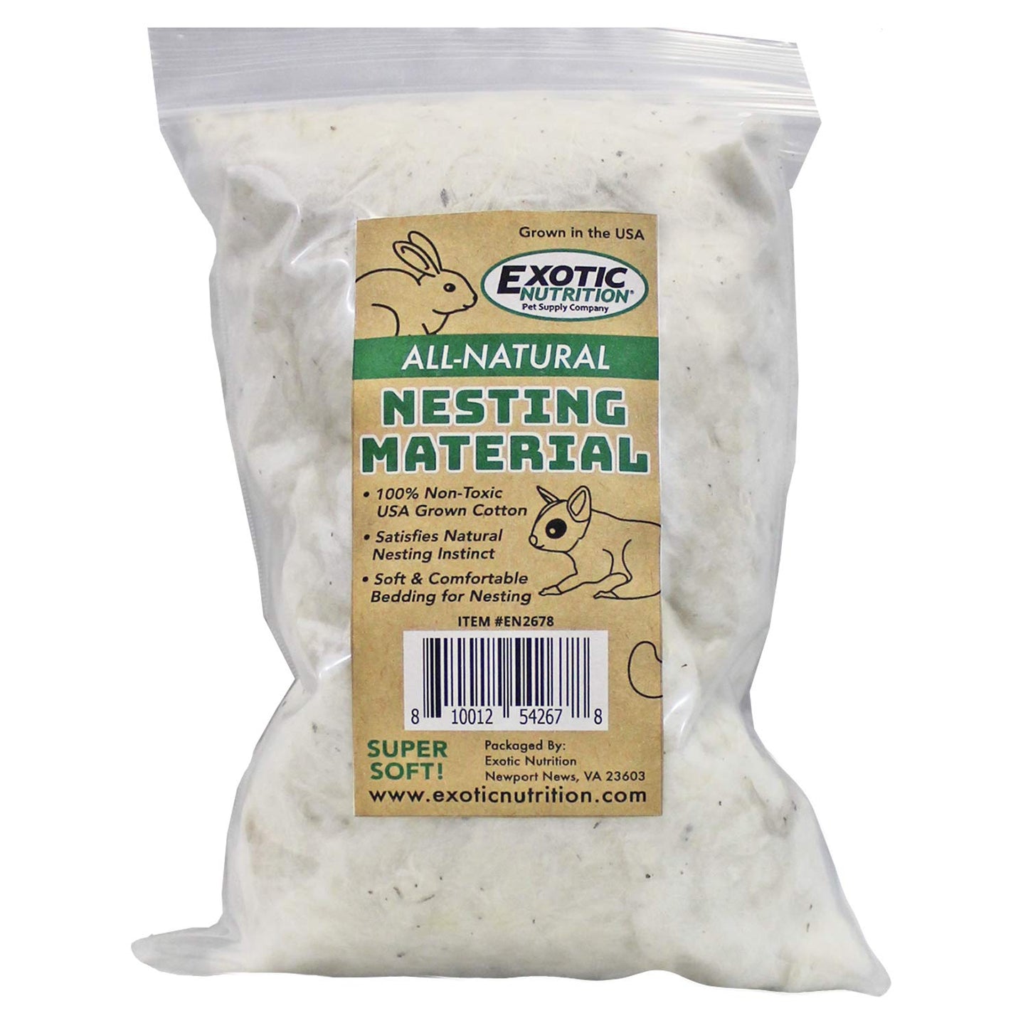 All-Natural Nesting Material (4 oz.) - 100% Cotton Eco-Friendly Animal Bedding - For Sugar Gliders, Squirrels, Hamsters, Rabbits, Chinchillas, Rats, Mice, Gerbils, Guinea Pigs and Other Small Pets