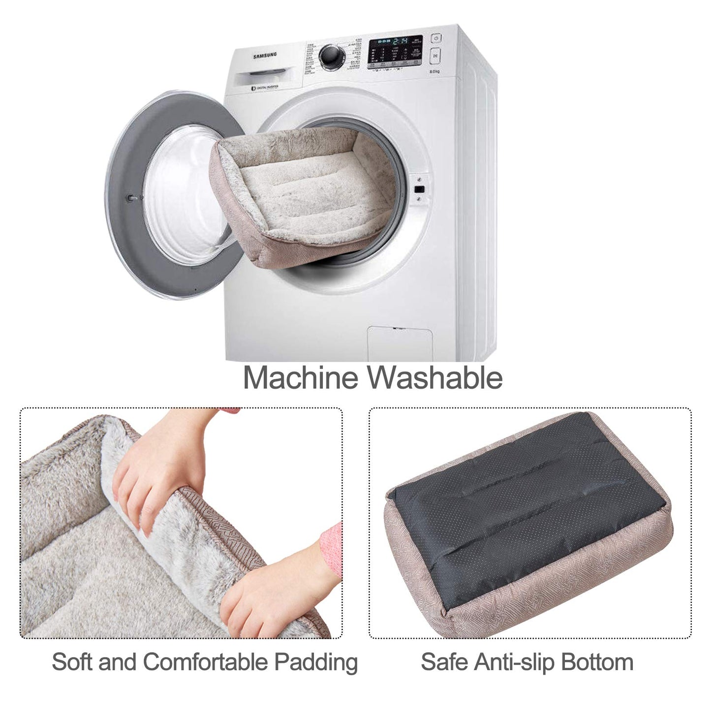 JOYELF Dog Bed Washable Calming Pet Bed, Anti Anxiety Cat Bed & Sofa, Cute Plush Pet Bed for Small Dog and Cat - Small Rectangle