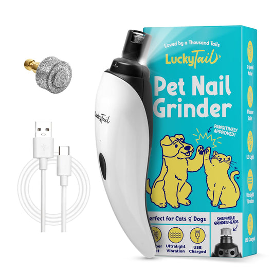 LuckyTail - Dog Nail Grinder - Small & Large Dogs - Silent Operation (30 - 50 dB) - Powerful 2-Speed Motor (8,000 & 10,000 RPM) - LED Light - Rechargeable - Pet Grooming Kit - Dog Nail Trimmers