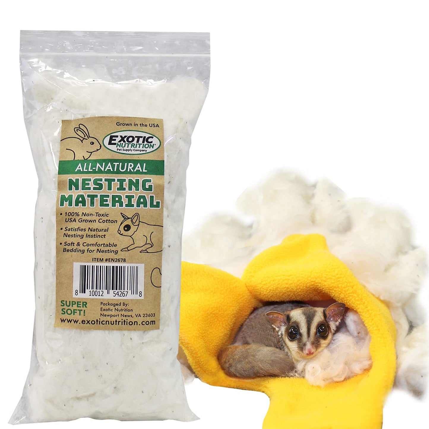 All-Natural Nesting Material (4 oz.) - 100% Cotton Eco-Friendly Animal Bedding - For Sugar Gliders, Squirrels, Hamsters, Rabbits, Chinchillas, Rats, Mice, Gerbils, Guinea Pigs and Other Small Pets