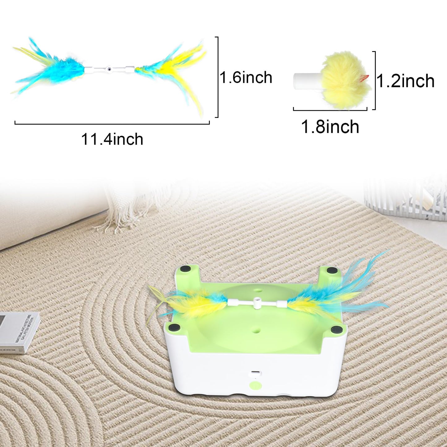 Bolpetizo Interactive Cat Toys, 2-in-1 Automatic Cat Toy, 4 Holes Mice Whack A Mole, Cat Mouse Toy with Chirping Bird Sound, Moving Feather, Portable USB Rechargeable Electronic Kitten Toy White Green