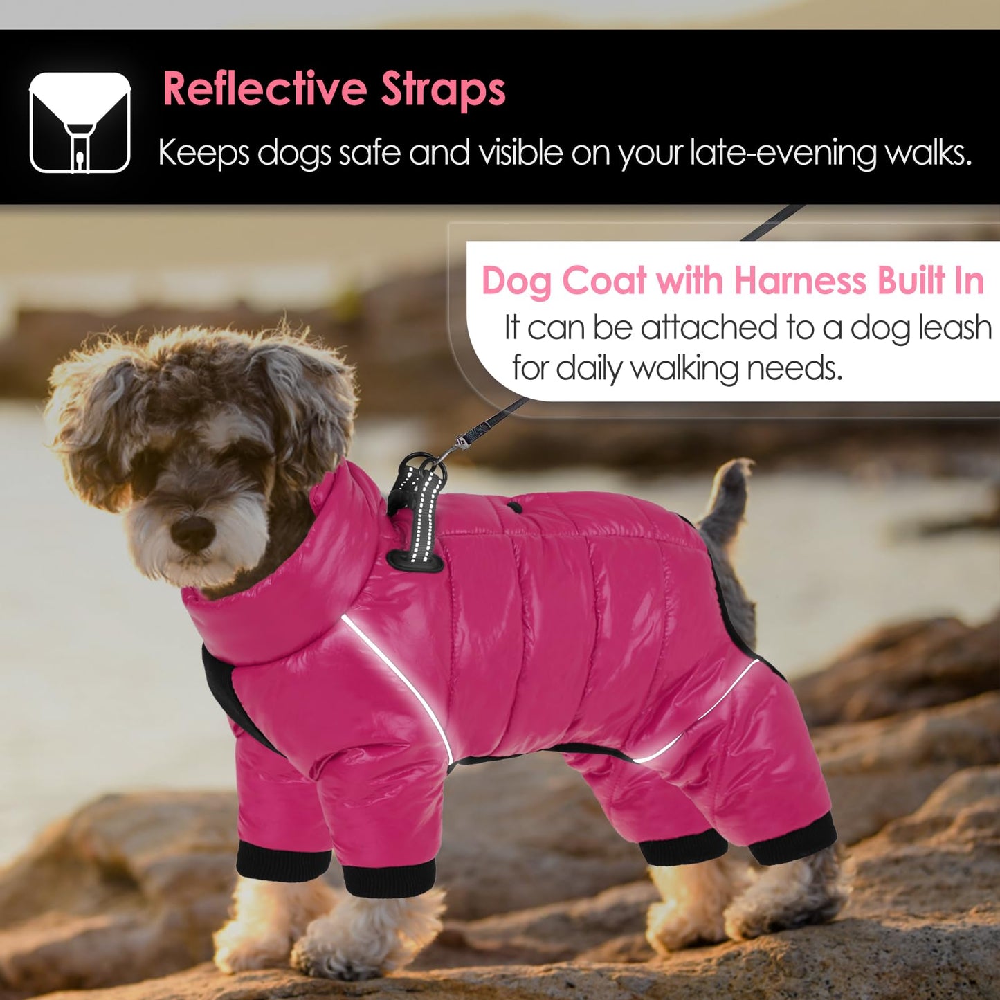 AOFITEE Dog Coat, Waterproof Dogs Jacket for Winter, Warm Fullbody Small Dog Snowsuit, Winter Coat for Small Dogs, Zip Up Pet Puffer Jacket Fleece Vest, Reflective Pet Snow Jackets, Christmas Red Furr-Reel