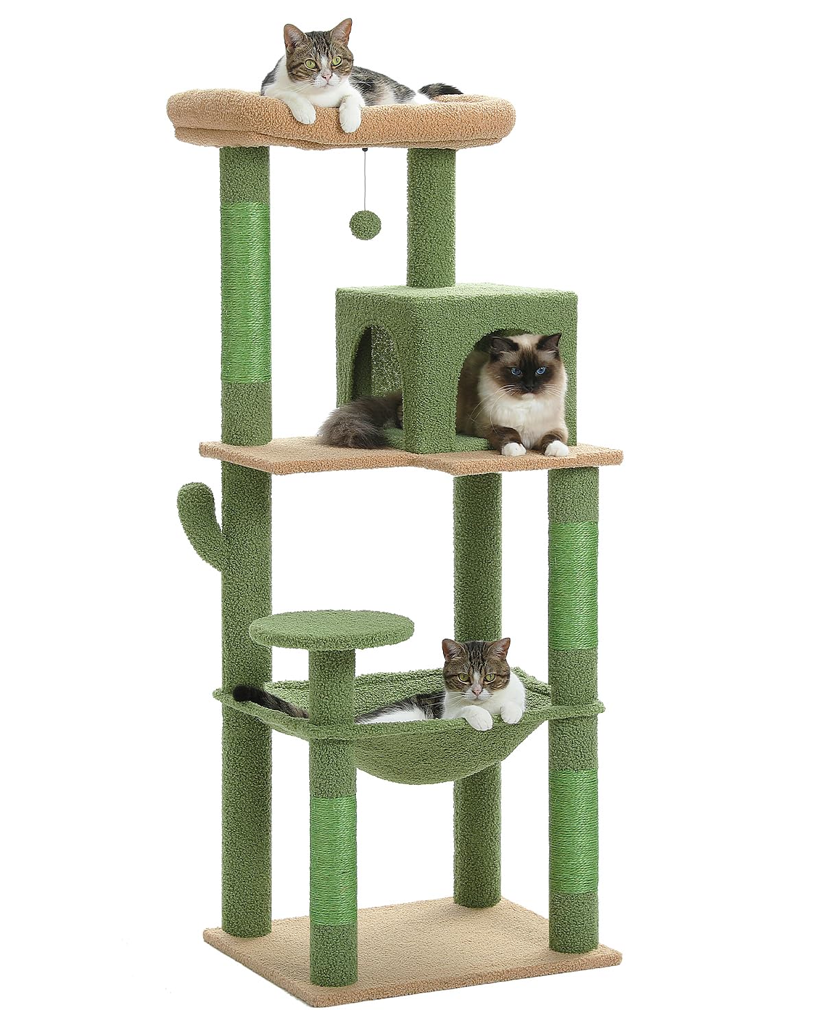 PEQULTI Cat Tree for Large Cats with Super Large Top Perch, [56.3"=143cm] Tower for Indoor Cats with Hammock and Sleeping Bag, Cat Shelves with Scratching Posts and 2 Condos Houses Grey