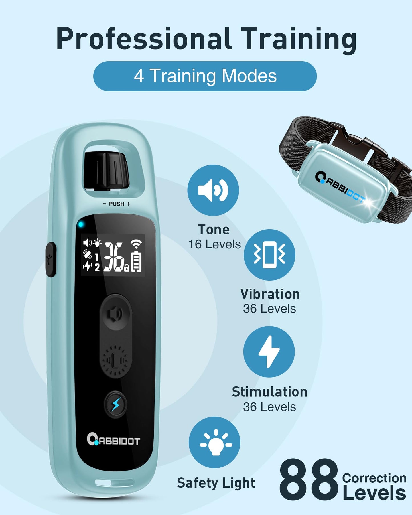 ABBIDOT 3300 Ft Dog Training Collar with Remote - [New Version] Shock Collar, 5 Training Modes, 88 Levels e Collar, Waterproof Training Collar for Small Medium Large Dogs(15~120 lbs)