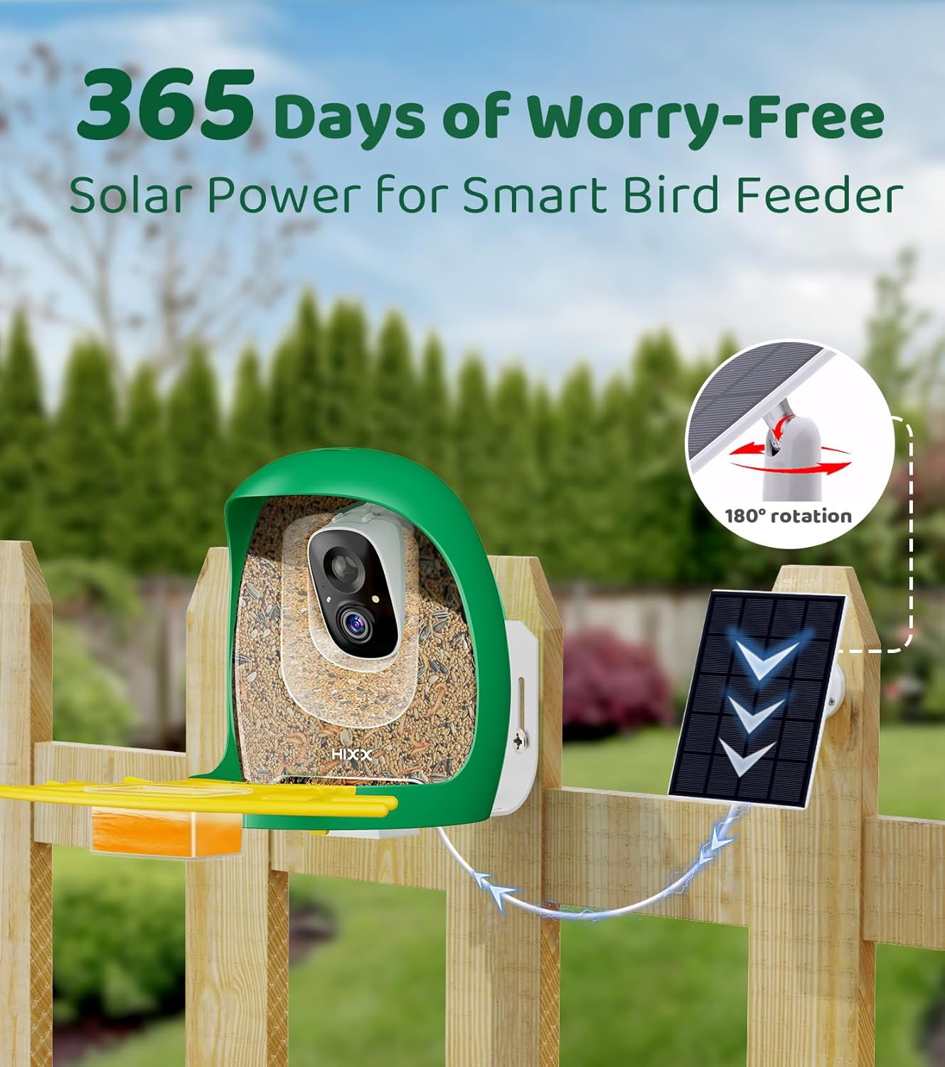 HIXX® Smart Bird Feeder Camera, Lifetime Free AI Bird ID Bird Feeder for Outdoors with Solar Panel, Auto Bird Video Capture & Instant Notifications, Birdwatching Camera with Feeder for Bird Lovers