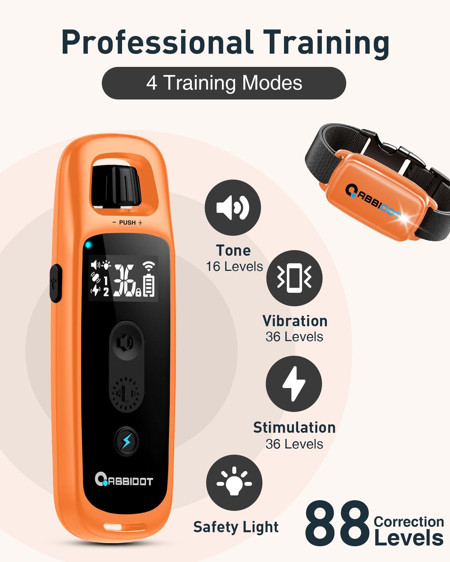 ABBIDOT 3300 Ft Dog Training Collar with Remote - [New Version] Shock Collar, 5 Training Modes, 88 Levels e Collar, Waterproof Training Collar for Small Medium Large Dogs(15~120 lbs)