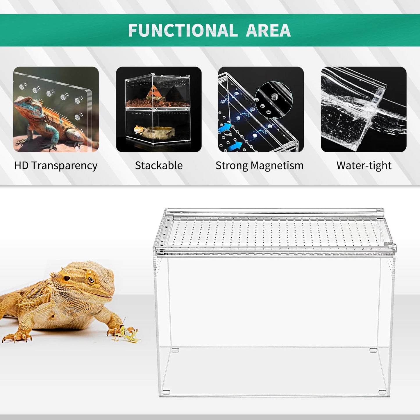 KAKOOTI Reptile Terrarium,6.8" x 6.8"x 6" Reptile Breeding Box, Magnetic Acrylic Enclosure，for Tarantula，Hermit Crab，Jumping Spider，Iguana，Leopard Gecko，Bearded Dragon, Insect, Mantis, Scorpions.