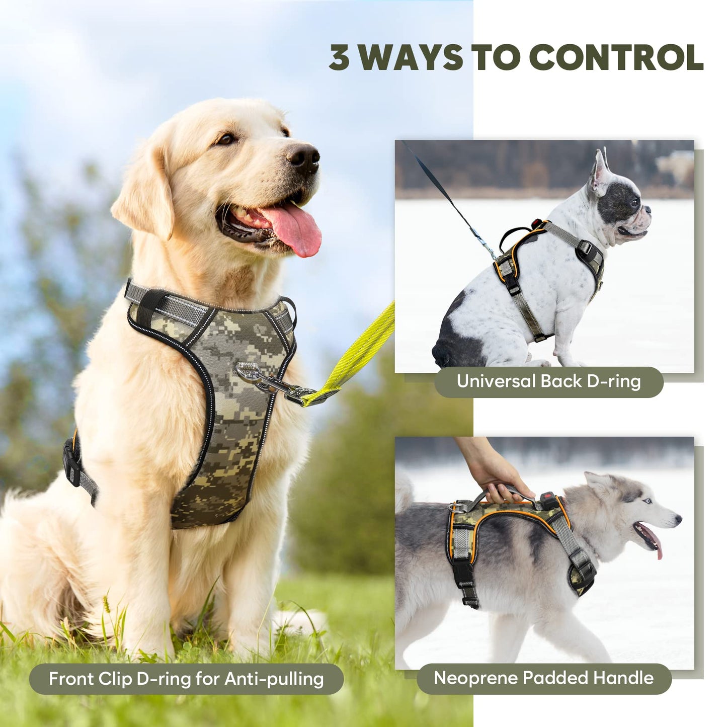 Light Up Dog Harness No Pull, LED Dog Harness with Soft Handle Rechargeable, Lighted Glowing Pet Vest Harness for Large Dogs Night Walking, Reflective/4 Point Adjustable/High Visibility - Orange, L Furr-Reel