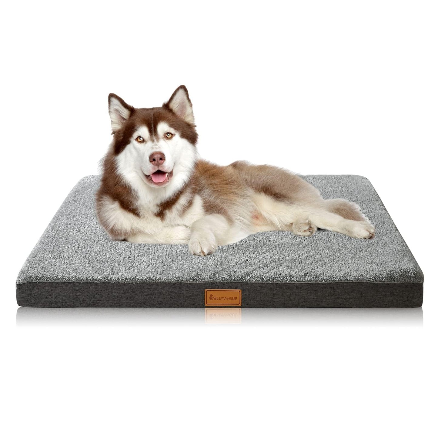 JOLLYVOGUE Dog Bed Large, Orthopedic Dog Bed Support Egg Crate Foam Dog Beds, Soft & Cozy Pet Bed Mat with Removable Washable Cover (Large, Dark Grey, Up to 75 lbs)