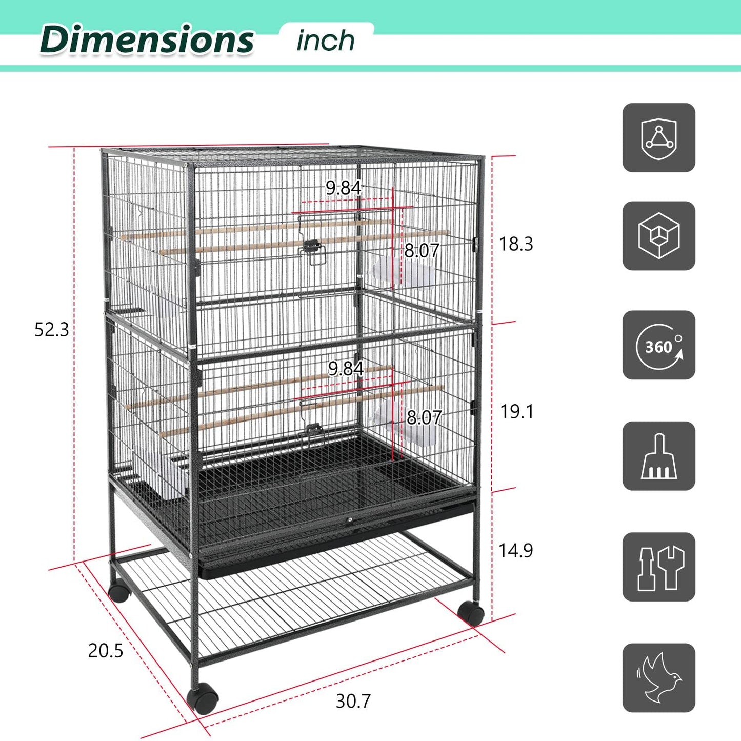 BestPet 53-Inch Wrought Iron Large Flight King Bird Cage for Parakeets,Large Parrot Parakeet Cage Birdcages with Rolling Stand for African Grey Parrot Cockatiel Sun Parakeet Conure Lovebird Canary