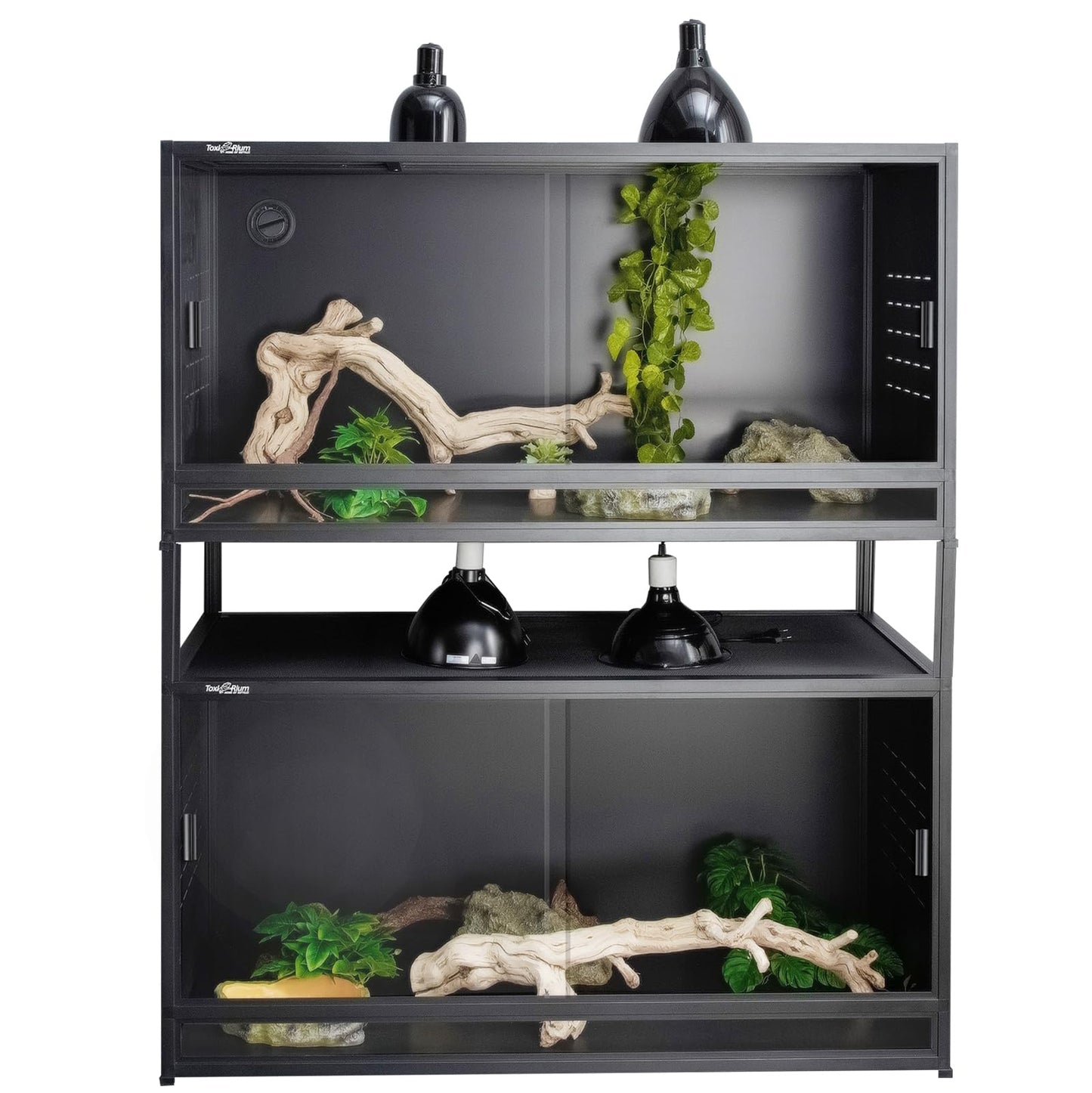 PVC Reptile Enclosure 44''x20''x20'' Stackable ToxiRium Large Reptile Terrarium 76 Gallons for Bearded Dragon Gecko Lizard Snake, Wide Breeding Vivarium Area with Sliding Doors Lock-2pcs with spacers