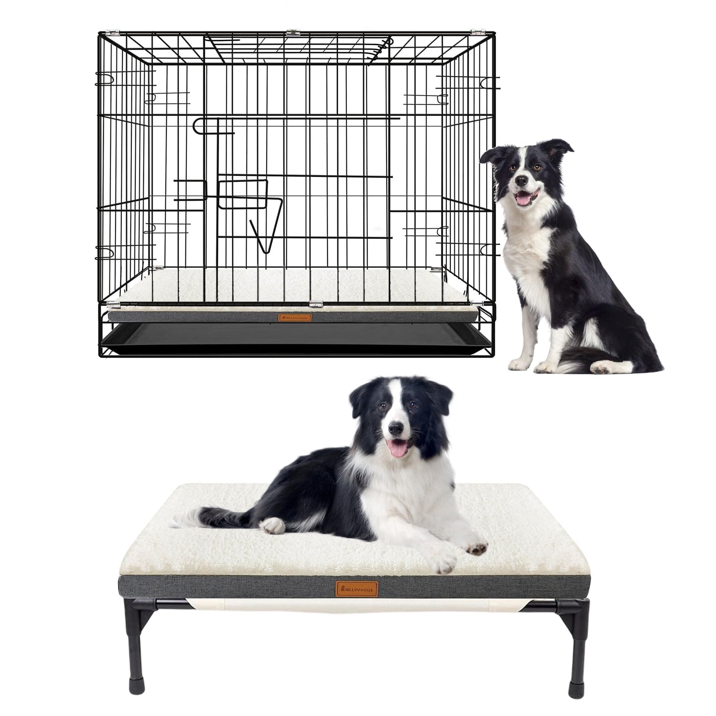 JOLLYVOGUE Dog Bed Large, Orthopedic Dog Bed Support Egg Crate Foam Dog Beds, Soft & Cozy Pet Bed Mat with Removable Washable Cover (Large, Dark Grey, Up to 75 lbs)