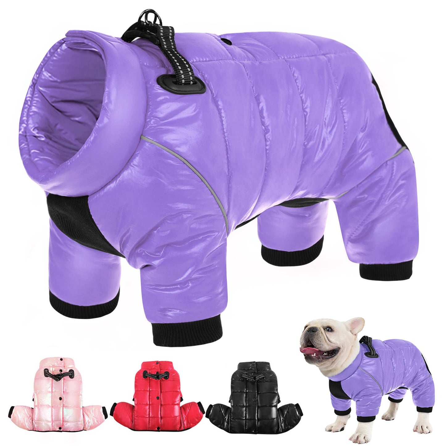 AOFITEE Dog Coat, Waterproof Dogs Jacket for Winter, Warm Fullbody Small Dog Snowsuit, Winter Coat for Small Dogs, Zip Up Pet Puffer Jacket Fleece Vest, Reflective Pet Snow Jackets, Christmas Red Furr-Reel