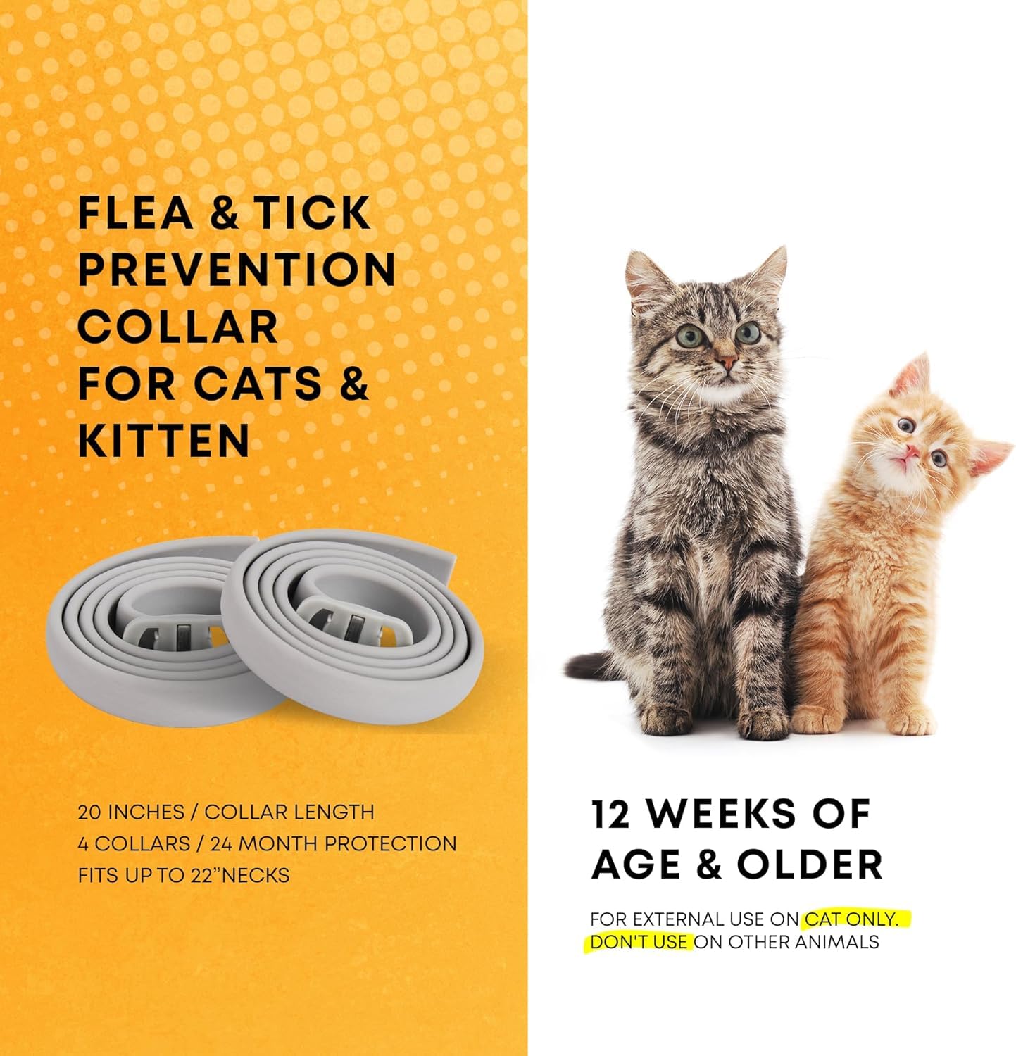 Flea Prevention for Cats: Up to 19" Neck, for Extra Large, Medium, Small Cats, and Kitten 4 Pack 1 Box