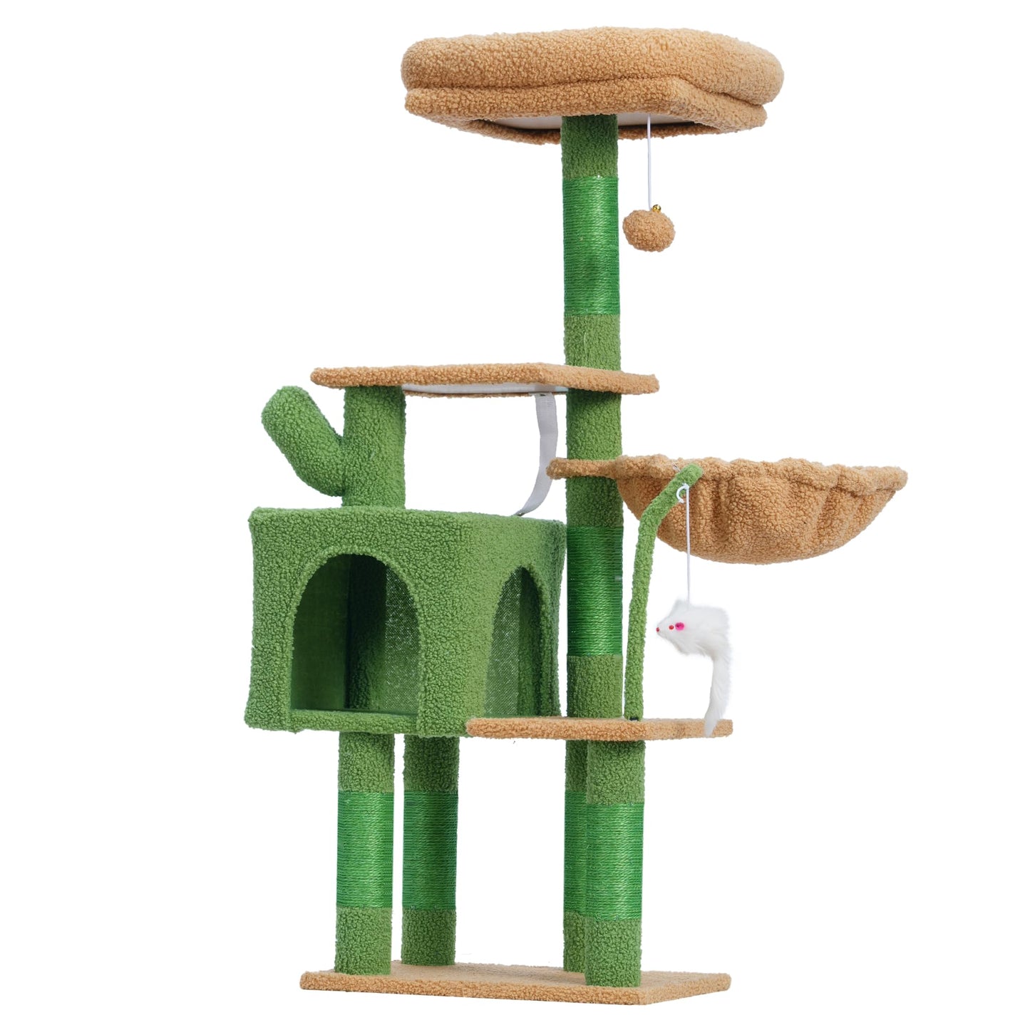Heybly Cat Tree with Toy, Cat Tower condo for Indoor Cats, Cat House with Padded Plush Perch, Cozy Hammock and Sisal Scratching Posts, Light Gray HCT004SW