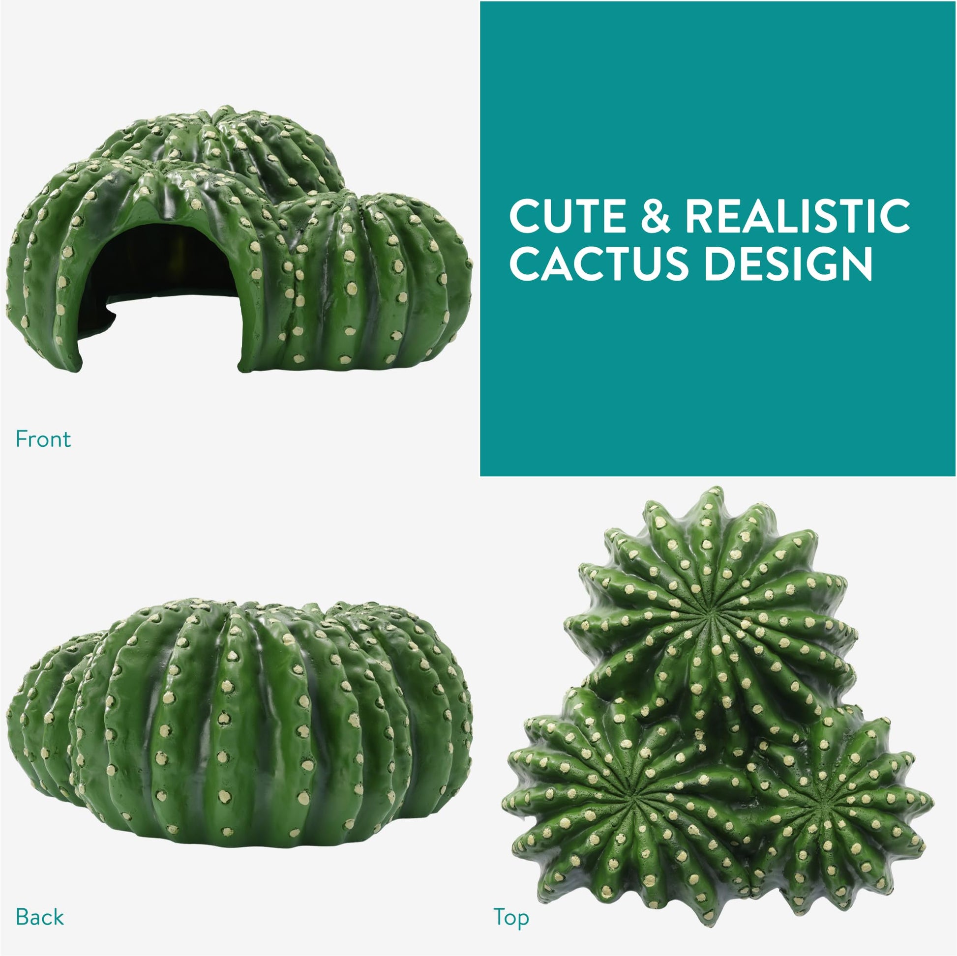 Navaris Cactus Shaped Reptile Hide Out - Reptile Accessories for Leopard Gecko, Snake, Tortoise, and More - Unique Hideout for Vivarium Decorations - Furr-Reel
