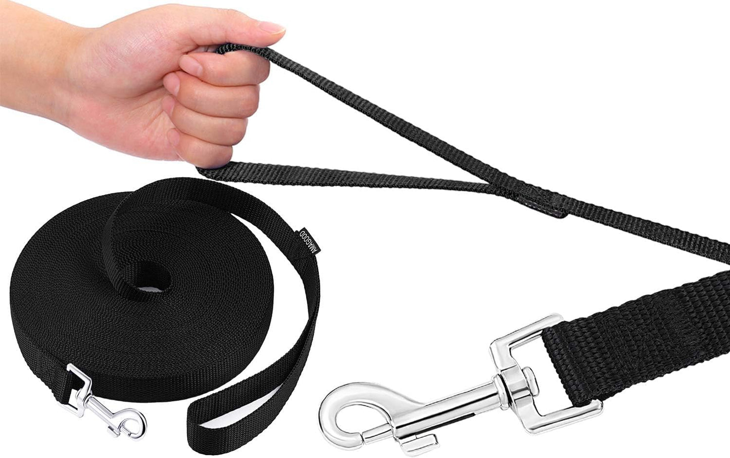 AMAGOOD Dog/Puppy Obedience Recall Training Agility Lead-15 ft 20 ft 30 ft 50 ft Long Leash-for Dog Training,Tie Out,Play,Safety,Camping (15 feet, Black)
