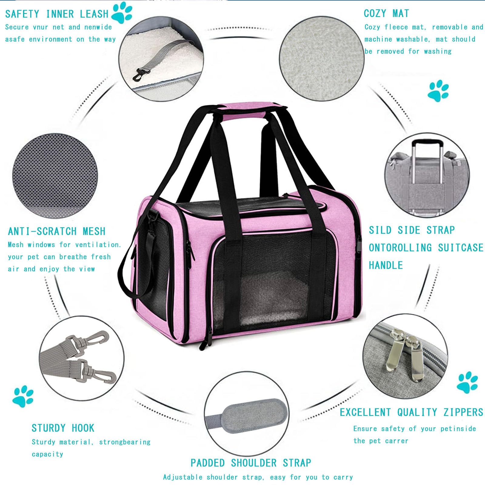 Pet Carrier Airline Approved,Soft Sided Cat Carrier New Upgraded Small Dog Carrier with Lockable Zippers,Breathable Pet Carrier,Dog Carrier for Small Medium Cats Furr-Reel