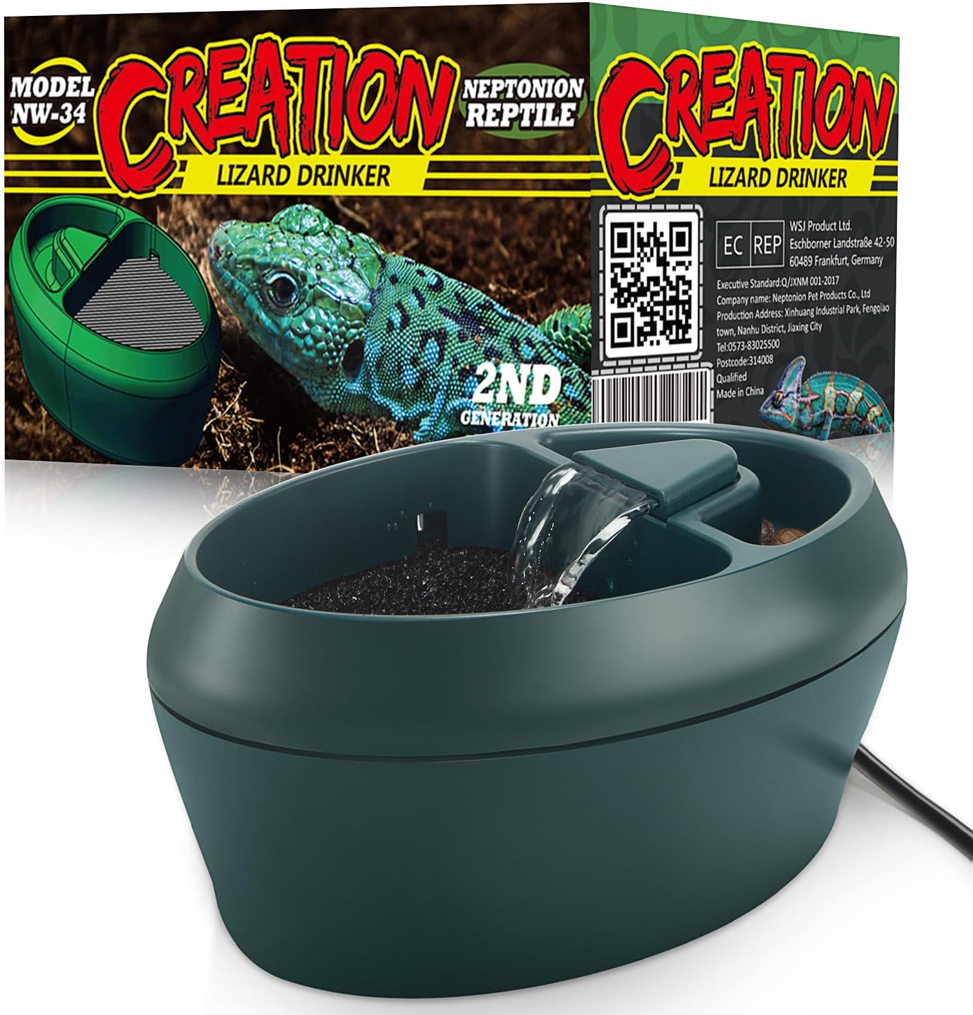 Reptile Chameleon Cantina with Snacks Trough, Drinking Fountain Water Dripper for Amphibians Insects Lizard Turtle Snake Spider Frog Gecko, Comes with Two Pumps (One for Replacement) Furr-Reel