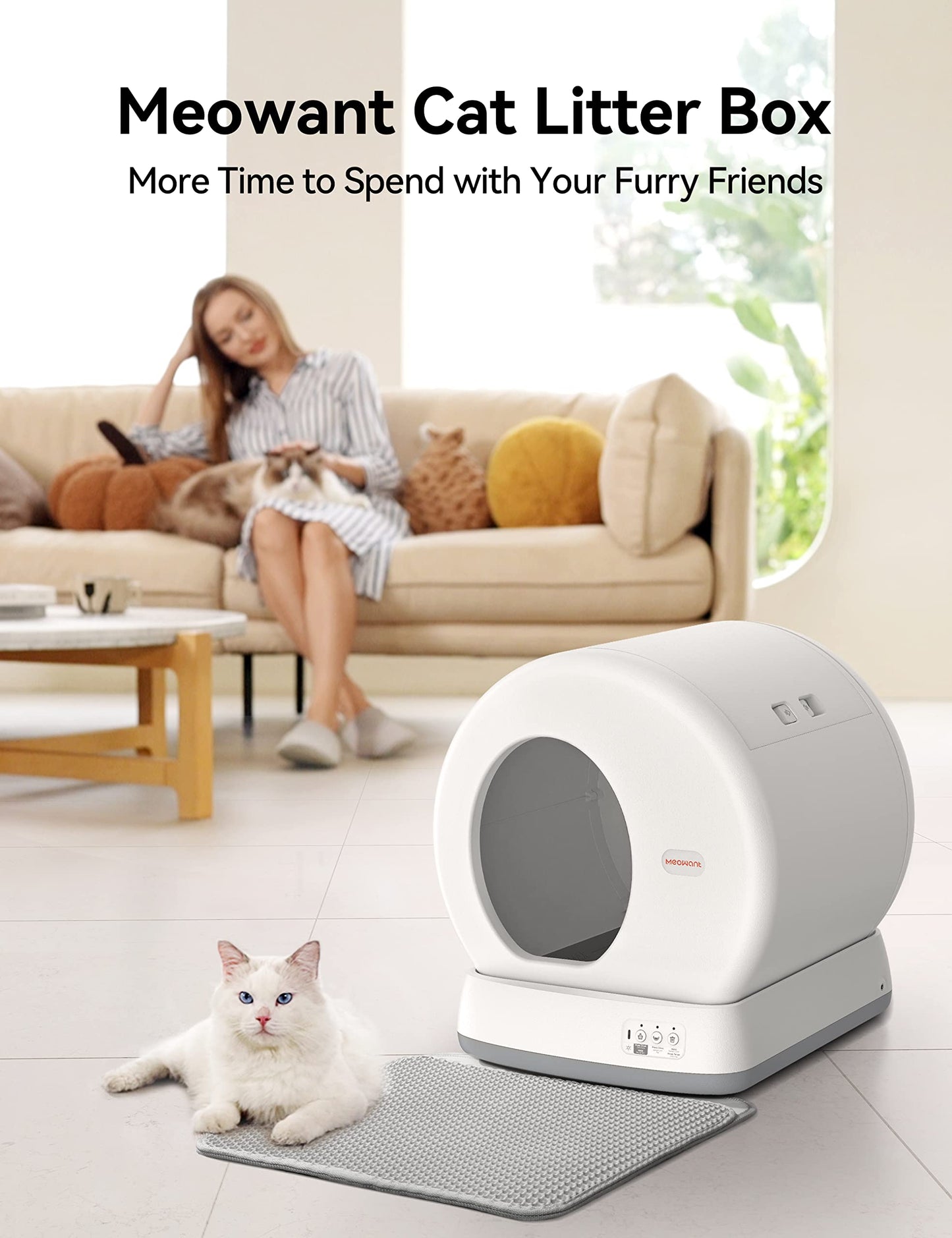 MeoWant Self-Cleaning Cat Litter Box, Integrated Safety Protection Automatic Cat Litter Box for Multi Cats, Extra Large/Odor Isolation/APP Control Cat Litter Box, Confirm Seller is【MeoWant-Direct】