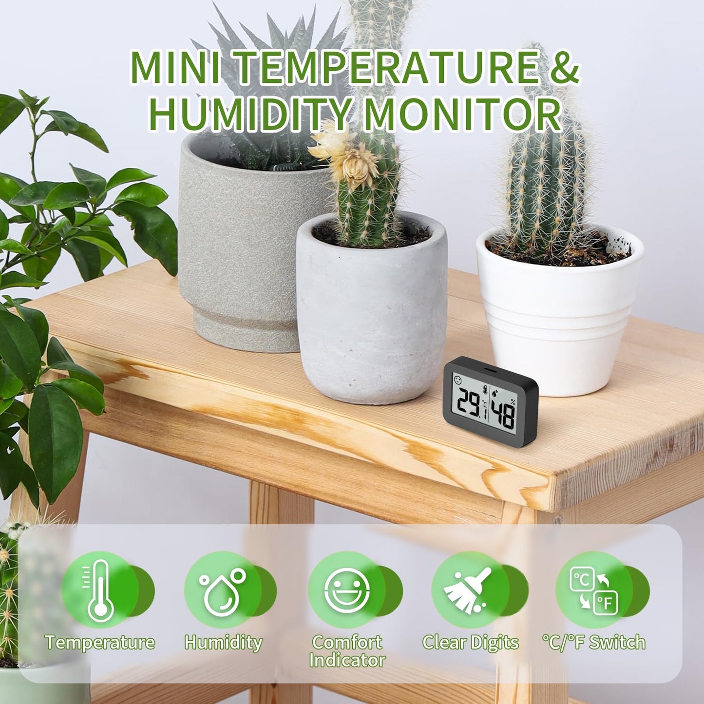 DOOMAY 2-Pack Mini Hygrometer Indoor Thermometer, Humidity Gauge with ℃/℉ Switch, Humidity Meter Digital Temperature Monitor for Greenhouse Babyroom Cellar Reptile Incubator Closet