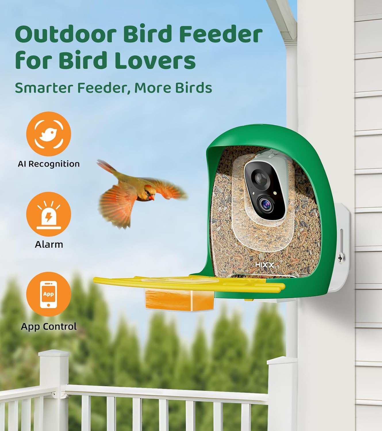 HIXX® Smart Bird Feeder Camera, Lifetime Free AI Bird ID Bird Feeder for Outdoors with Solar Panel, Auto Bird Video Capture & Instant Notifications, Birdwatching Camera with Feeder for Bird Lovers