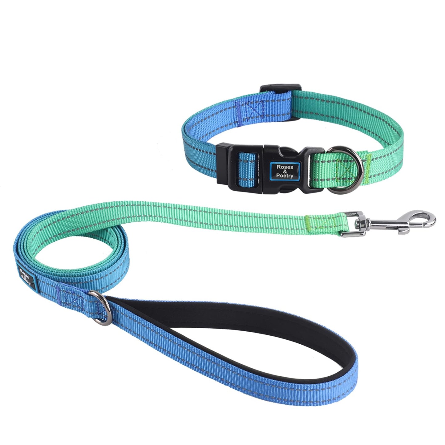 Roses&Poetry Dog Collar and Lead for Small, Adjustable Durable 5ft Puppy Leash Collar for Dog Training Lead (Black & White-S) - Furr-Reel