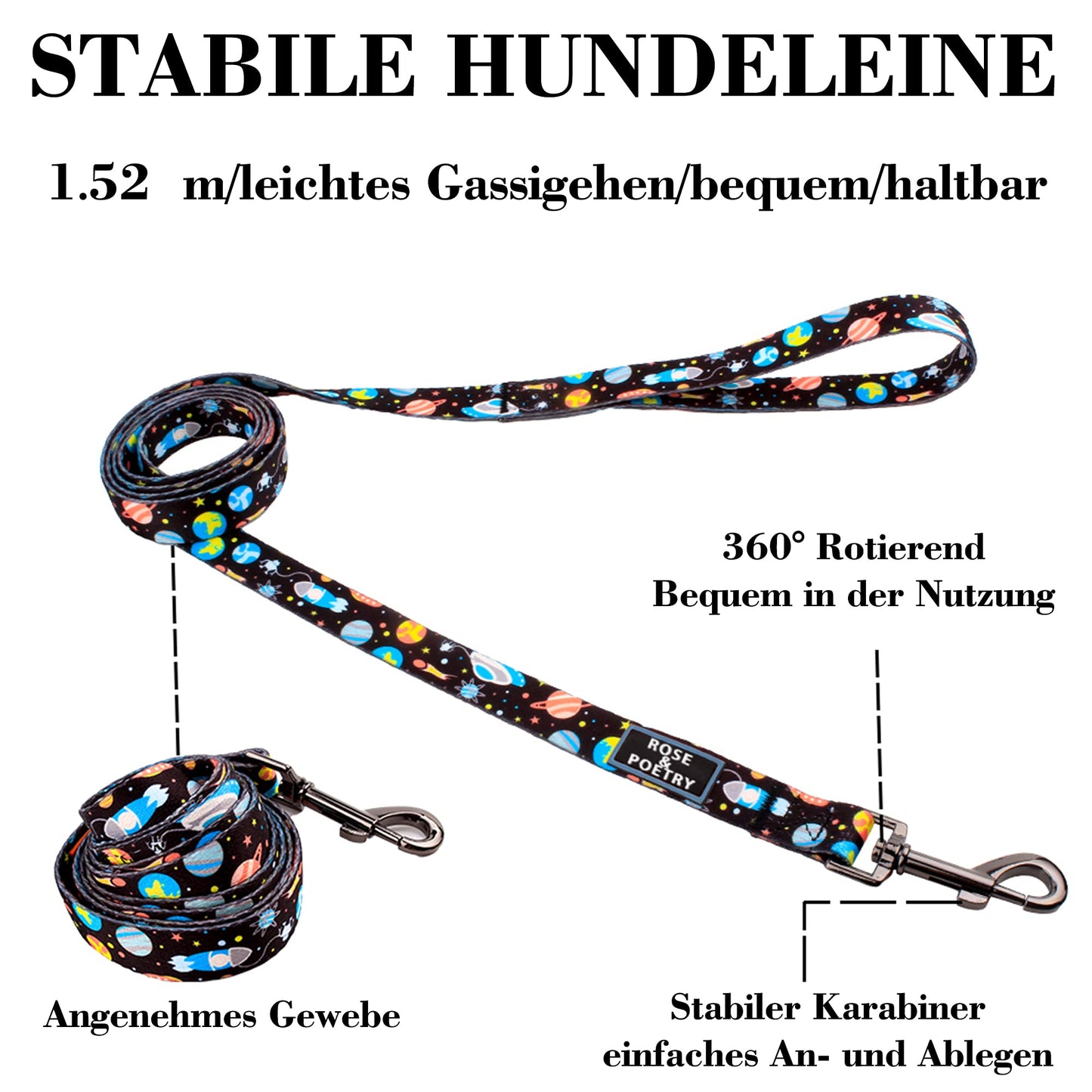 Roses&Poetry Dog Collar and Lead for Small, Adjustable Durable 5ft Puppy Leash Collar for Dog Training Lead (Black & White-S) - Furr-Reel