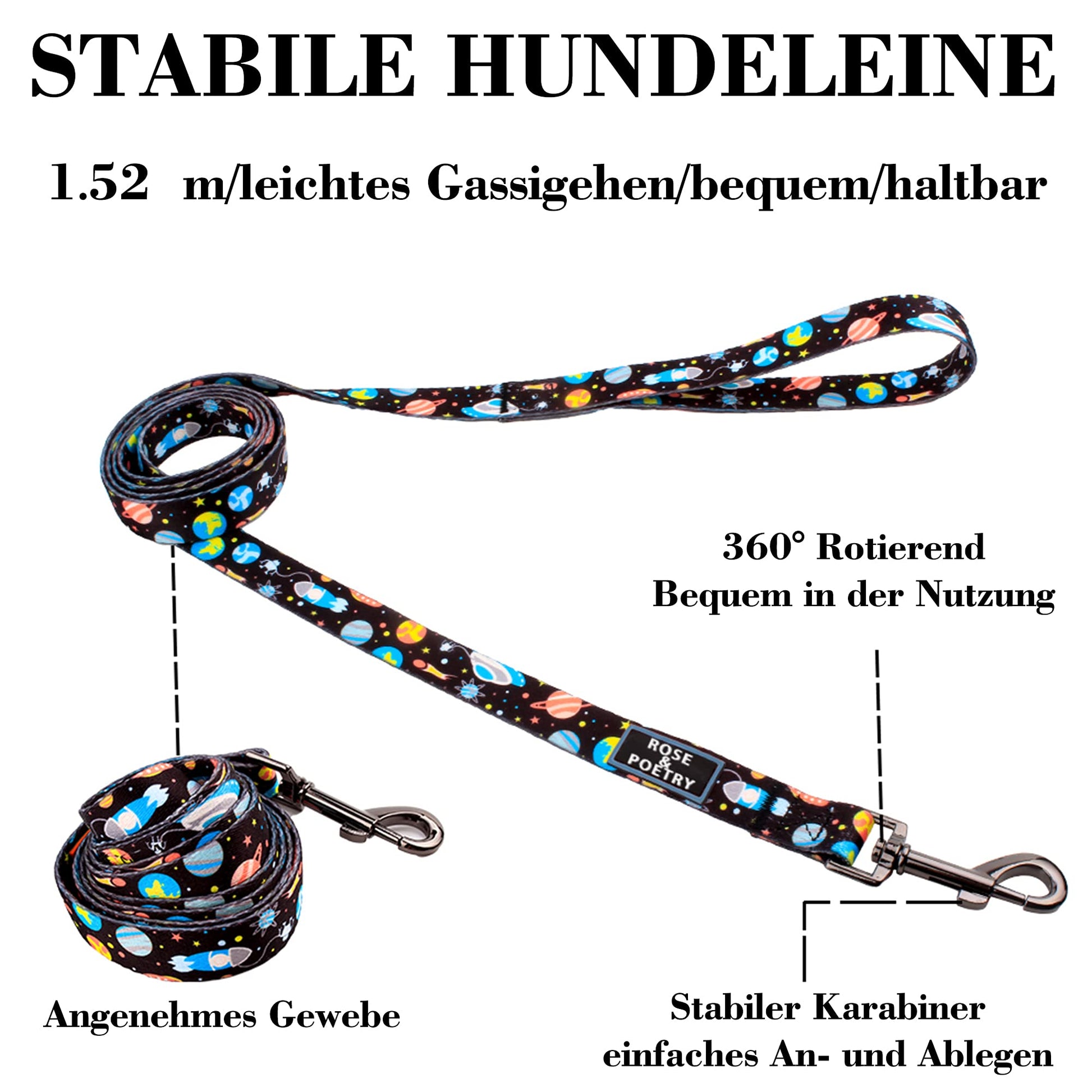 Roses&Poetry Dog Collar and Lead for Small, Adjustable Durable 5ft Puppy Leash Collar for Dog Training Lead (Black & White-S) - Furr-Reel