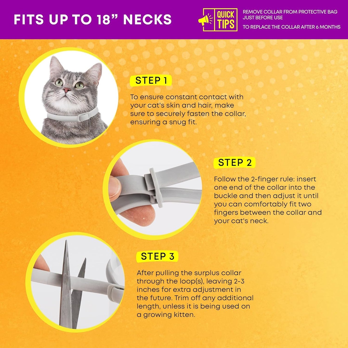 Flea Prevention for Cats: Up to 19" Neck, for Extra Large, Medium, Small Cats, and Kitten 4 Pack 1 Box