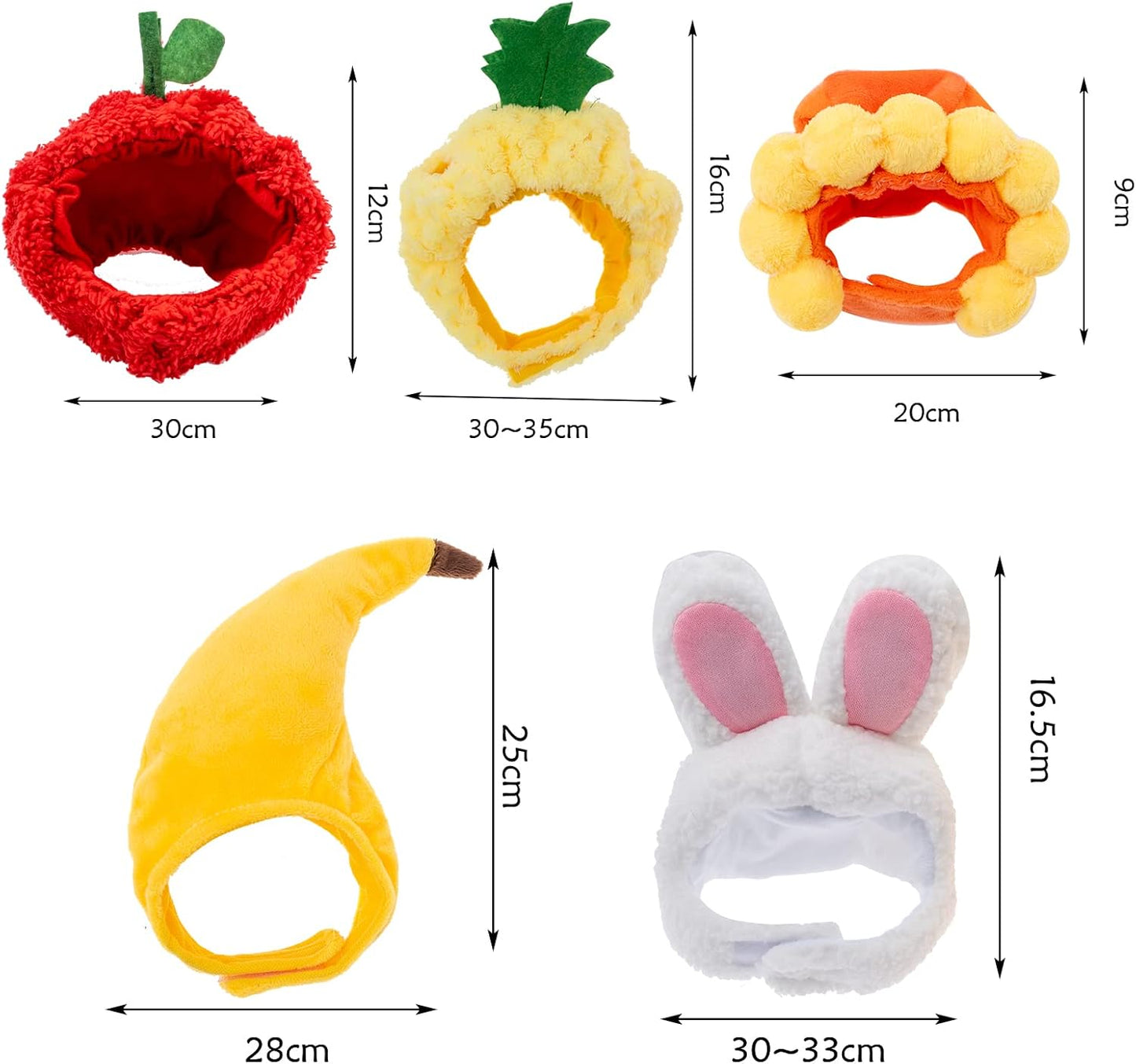 5 Pieces Cat Hat Adjustable Cute Pet Hat, Cats, Kitten and Puppy Accessory Headwear, Pet Hats with Rabbit Ears/Banana/Sunflower/Fruit Apple/Pineapple Cap