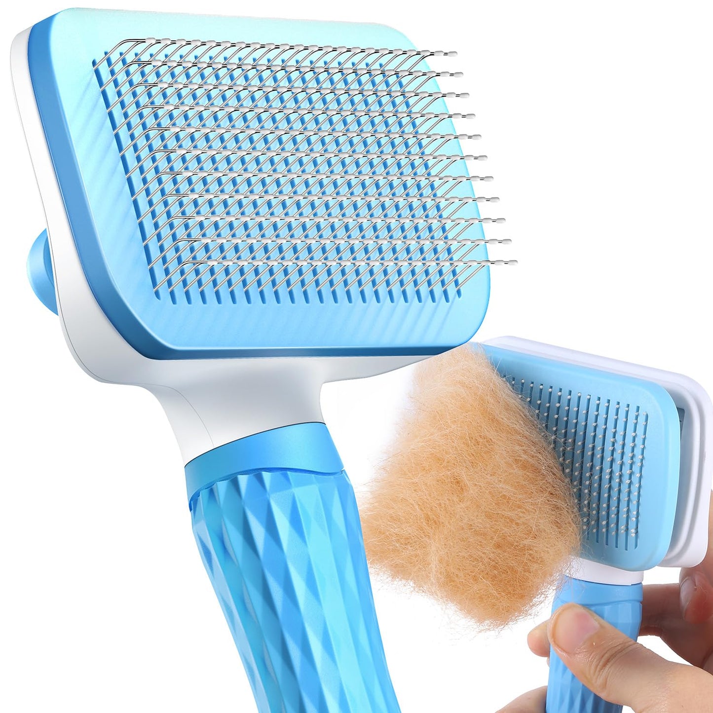 ACE2ACE Dog Brush, Cat Brush for Shedding Long and Short Haired, Self-Cleaning Dog Slicker Brush, Removes Loose Fur for Puppy, Cockapoo, Labrador, Golden Retriever, Pomeranian, Poodle, Rabbits, Blue - Furr-Reel